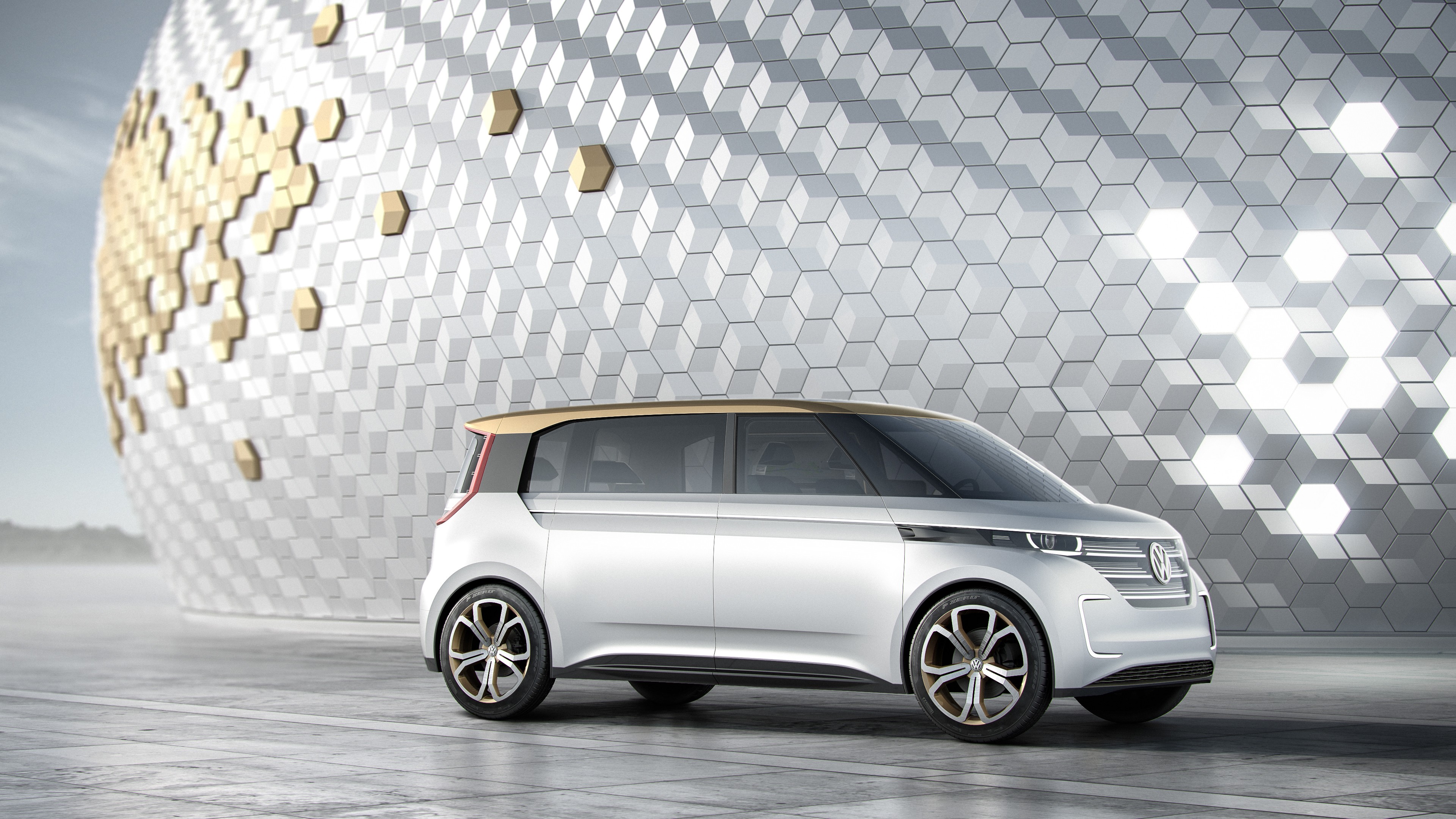 Volkswagen BUDD-e, CES 2016, electric microbus, silver, HD Wallpaper