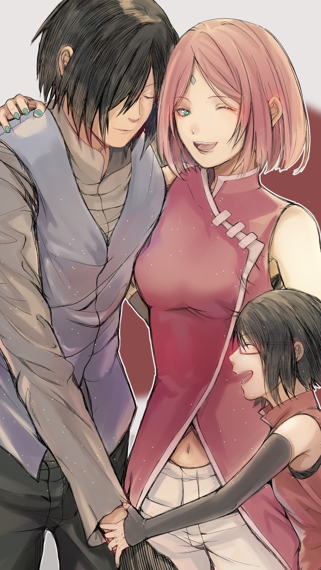 Anime Boruto, Sakura Haruno, Sarada Uchiha, Sasuke Uchiha, 1080x1920, Phone HD Wallpaper