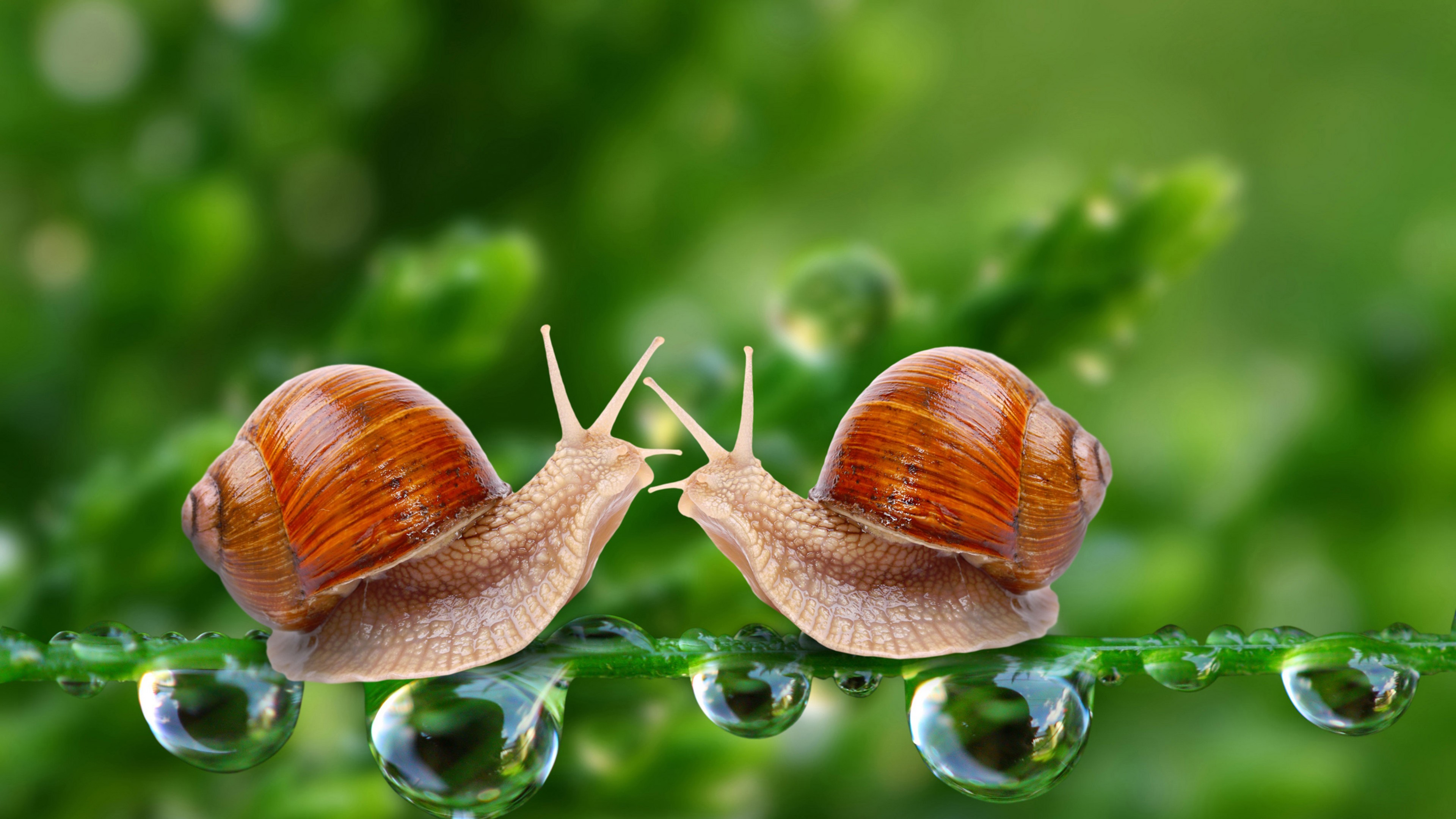 Snail, 4K, water drops, green, nature, insects, close, HD Wallpaper