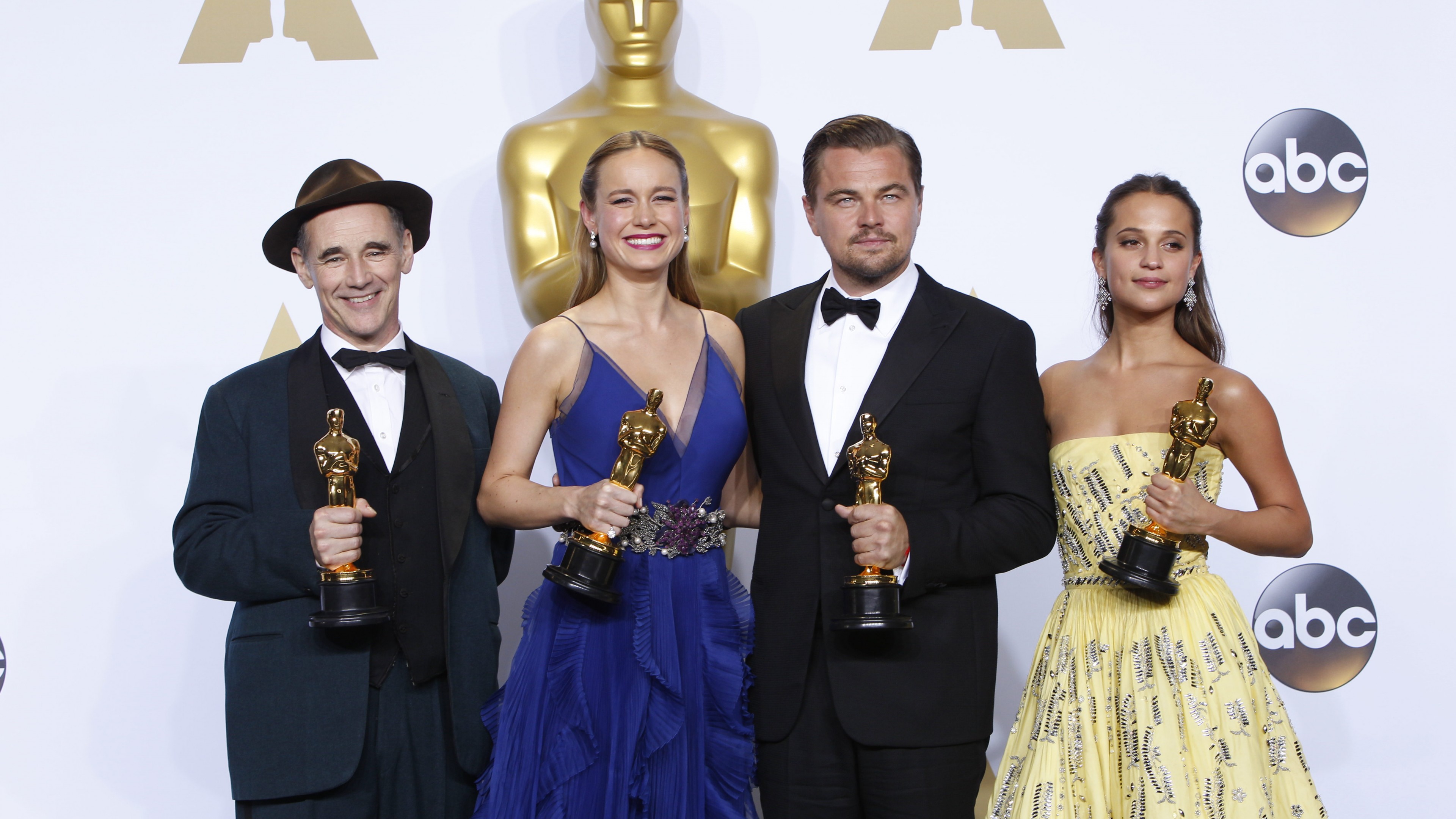 Mark Rylance, Brie Larson, Leonardo DiCaprio, Alicia Vikander, Oscar 2016, Oscar, Most popular celebs, HD Wallpaper