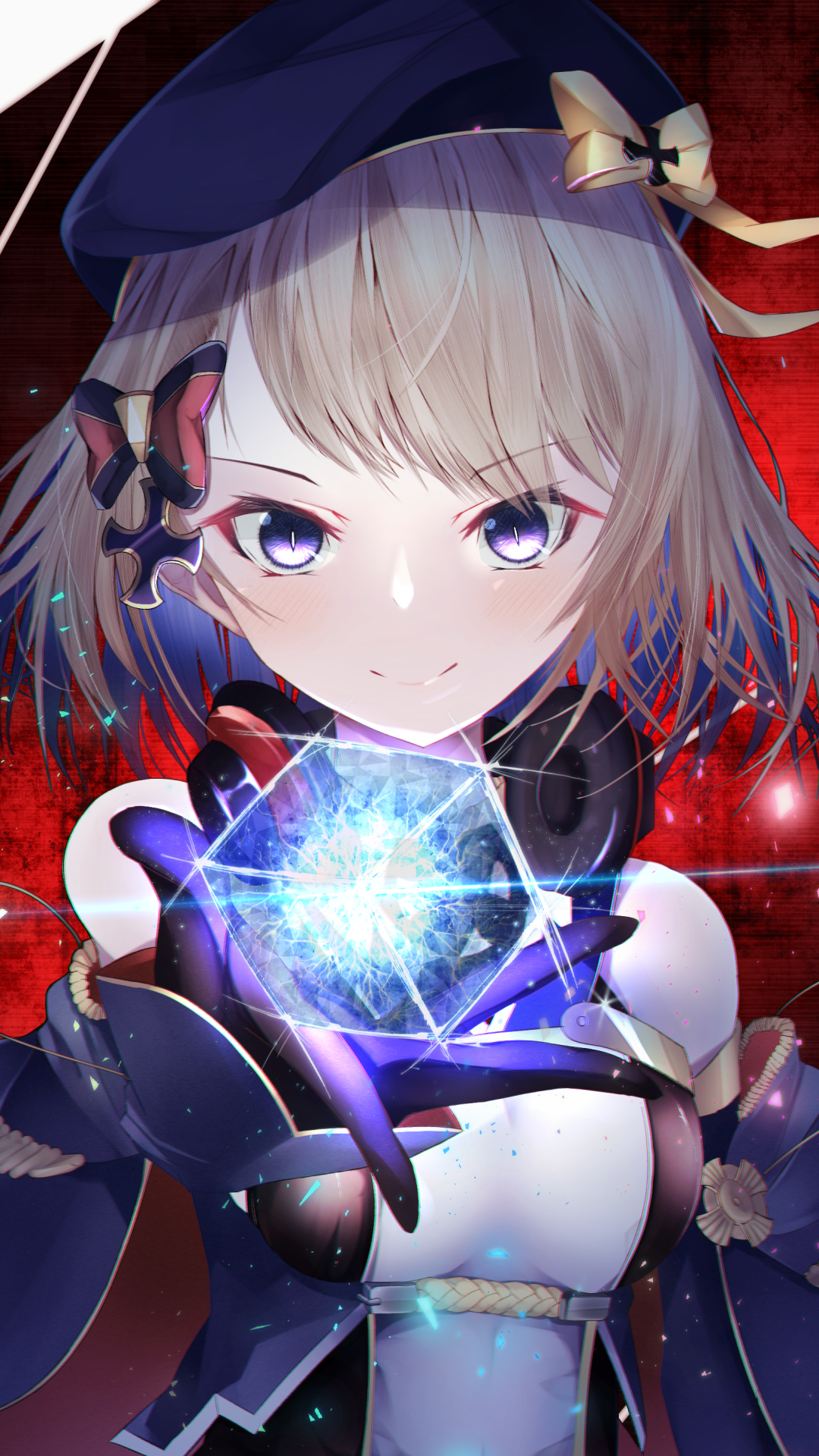 Anime Azur Lane, Purple Eyes, Headphones, Blonde, Hat, Short Hair, 1080x1920, Phone HD Wallpaper
