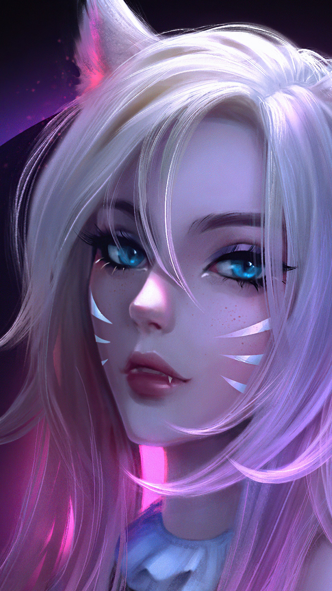 Video Game League Of Legends, Face, Blue Eyes, Ahri (League Of Legends), Animal Ears, Blonde, 1080x1920, Phone HD Wallpaper