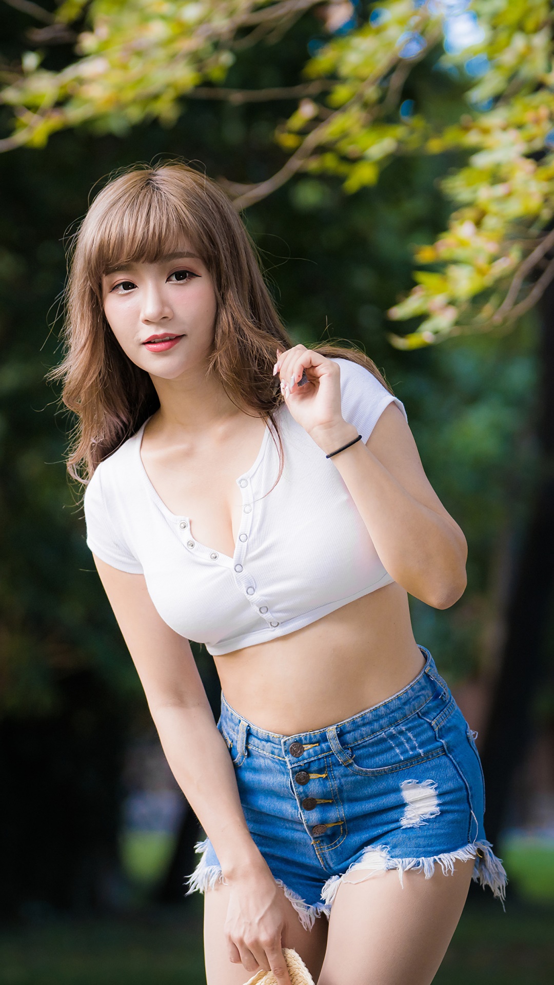 Women Asian, Shorts, Model, Brunette, 1080x1920, Phone HD Wallpaper