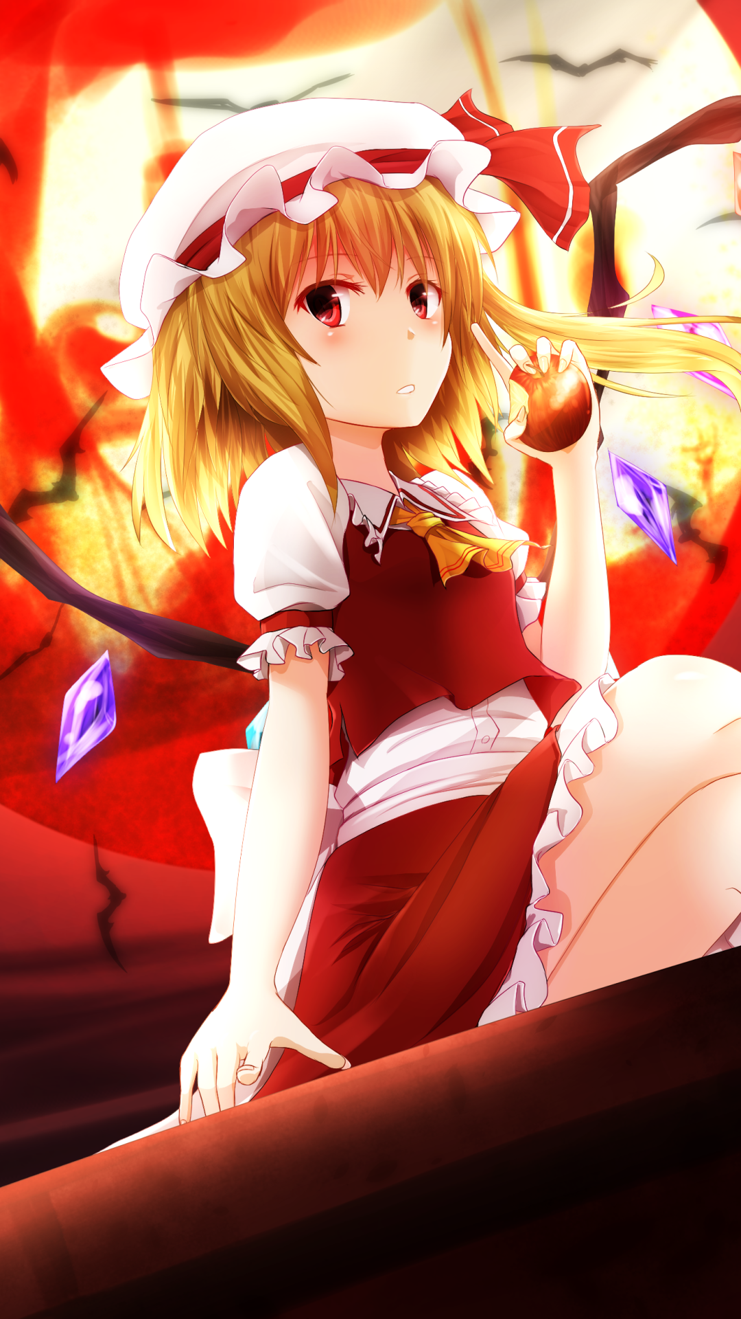 Anime Touhou, Red Eyes, Flandre Scarlet, Blonde, 1080x1920, Phone HD Wallpaper