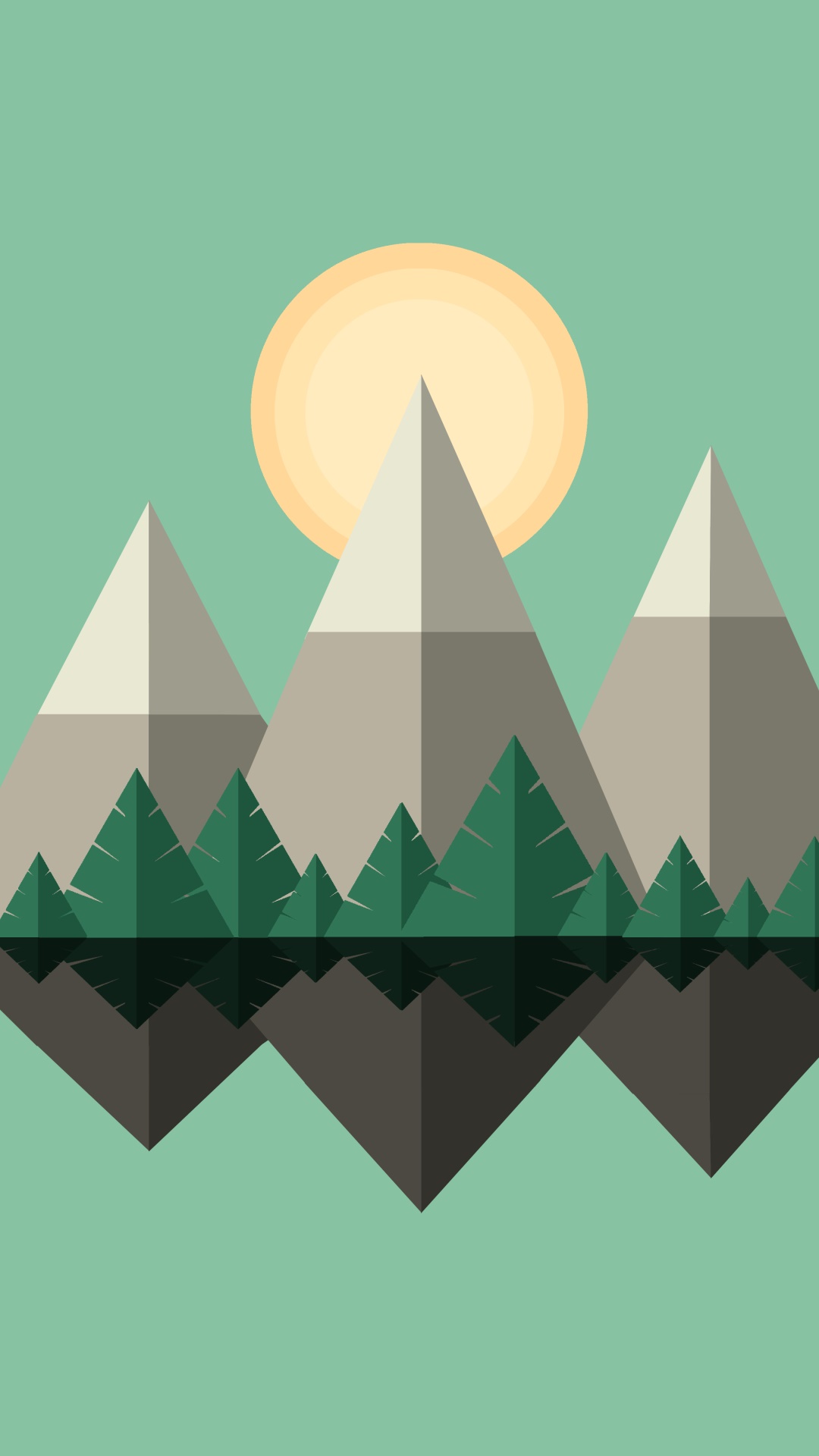 Artistic Minimalist, Mountain, Tree, Sun, 1080x1920, Phone HD Wallpaper