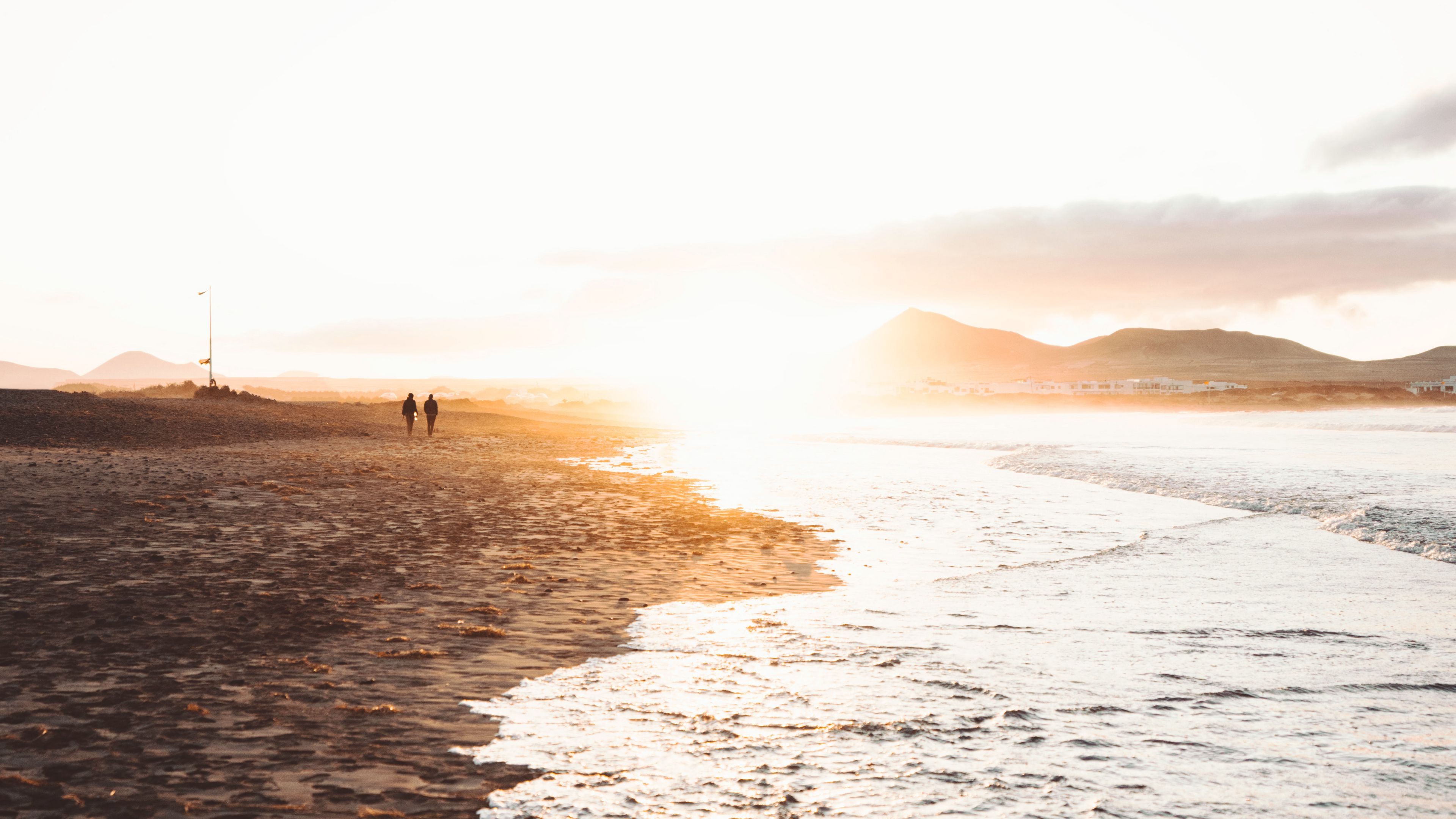 coast, beach, tide, sunset, 4k, HD Wallpaper