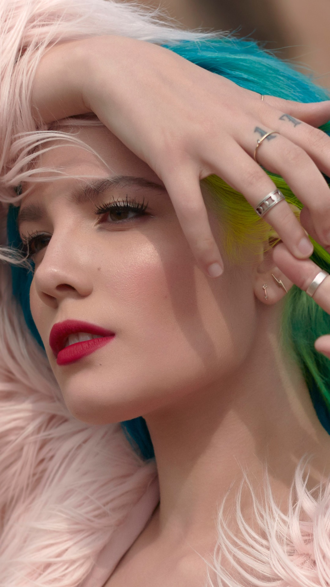 Music Halsey, Blue Hair, Halsey (Singer), American, Face, Lipstick, 1080x1920, Phone HD Wallpaper