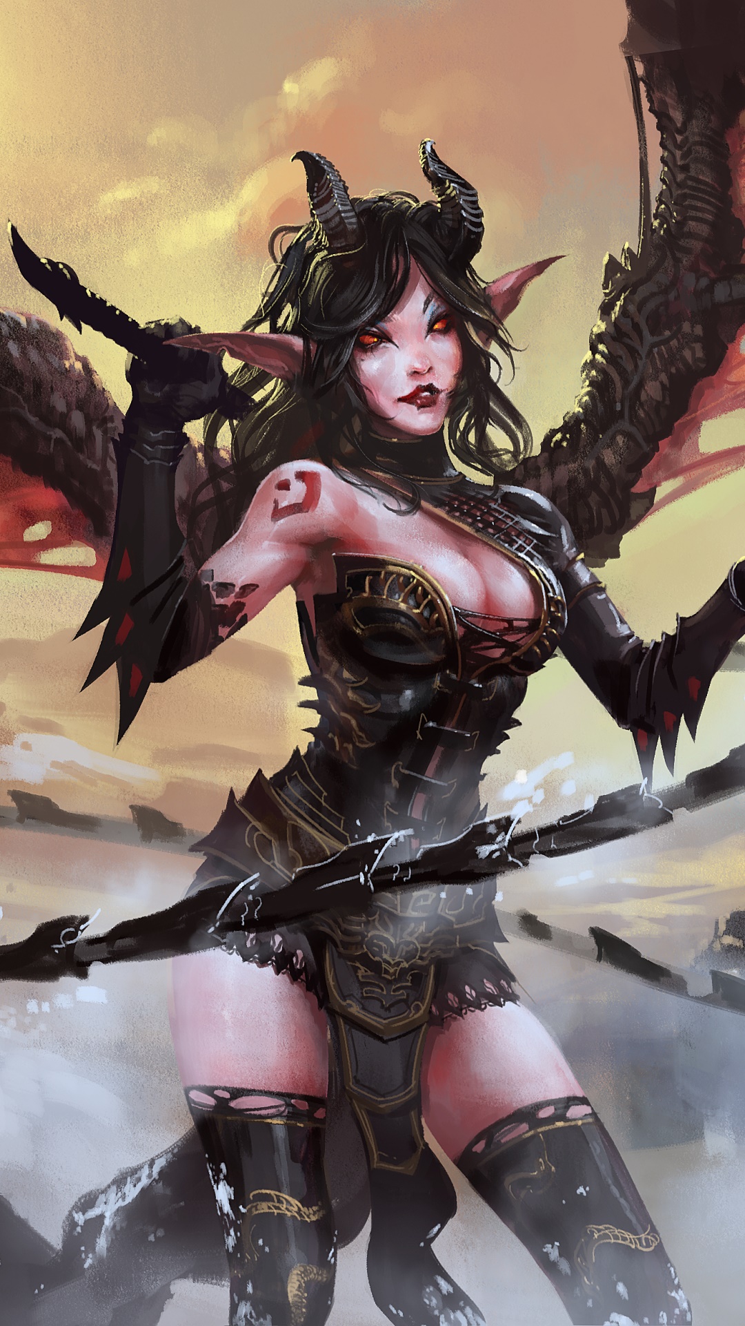 Fantasy Demon, Wings, Horns, 1080x1920, Phone HD Wallpaper