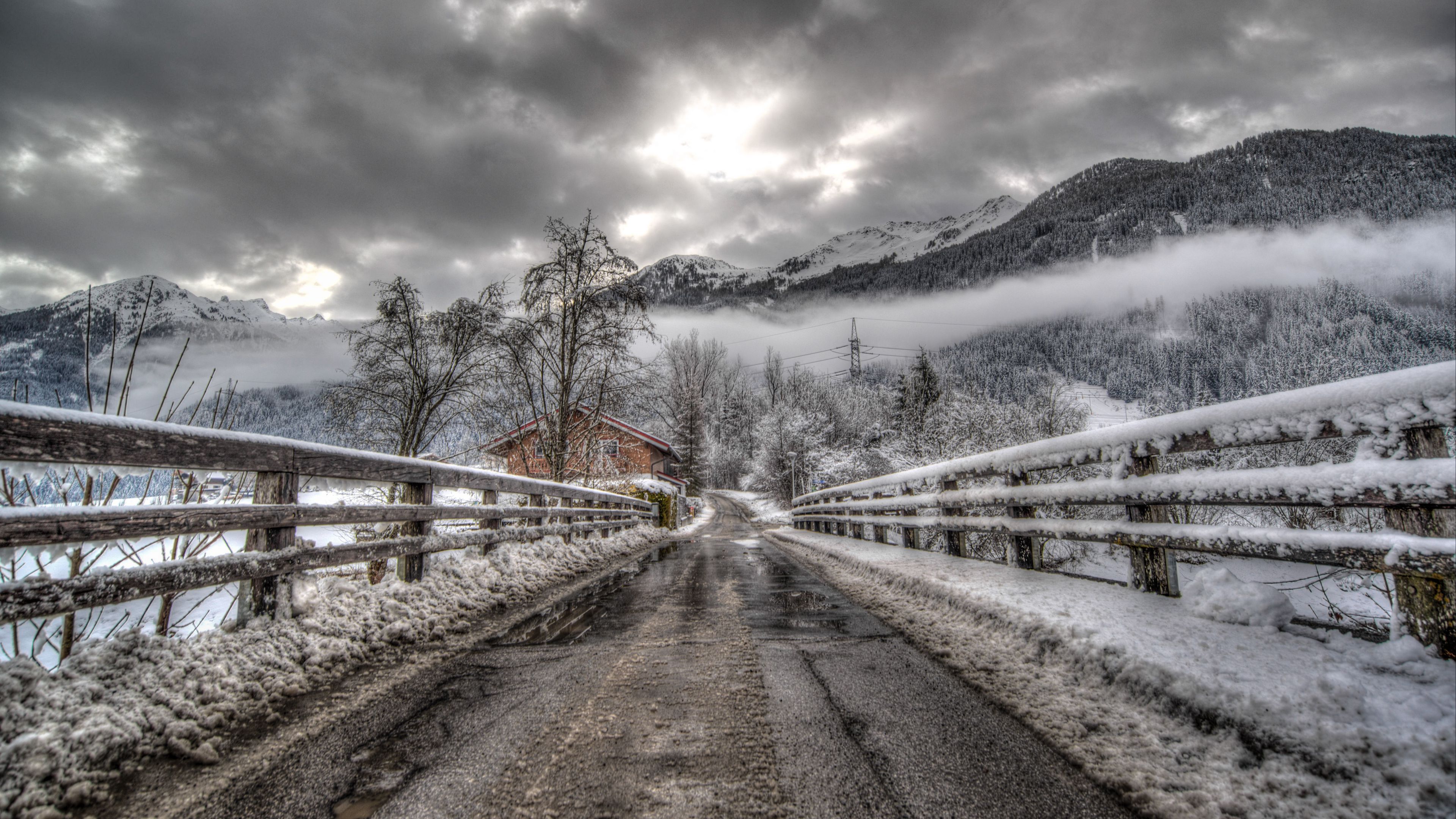 road, distance, mountains, snow, 4k, HD Wallpaper