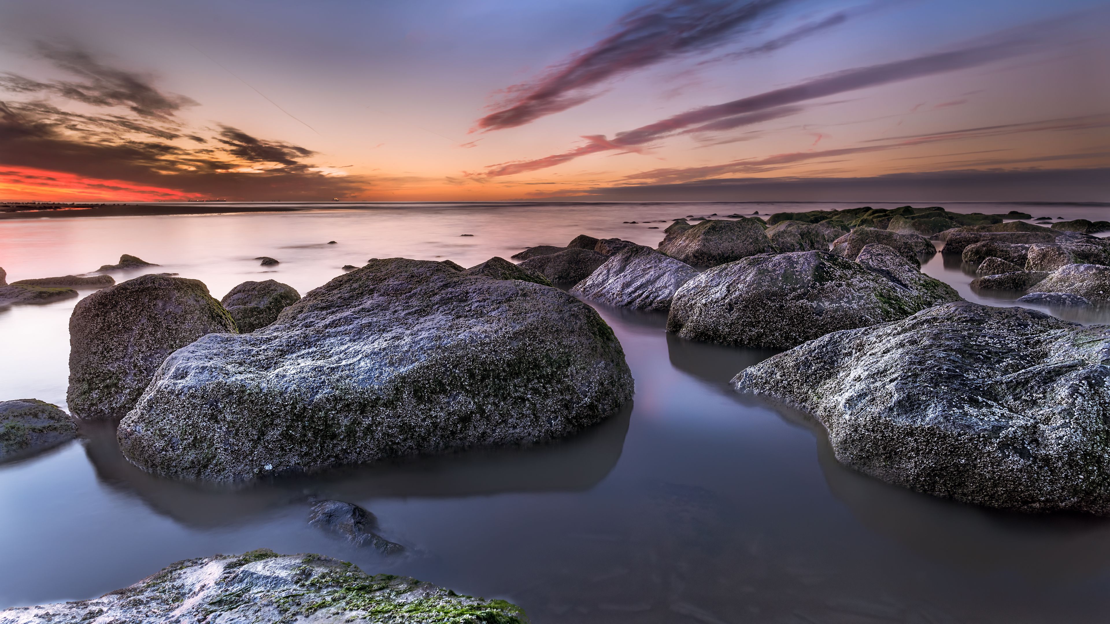 horizon, blocks, sunset, stones, 4k, HD Wallpaper