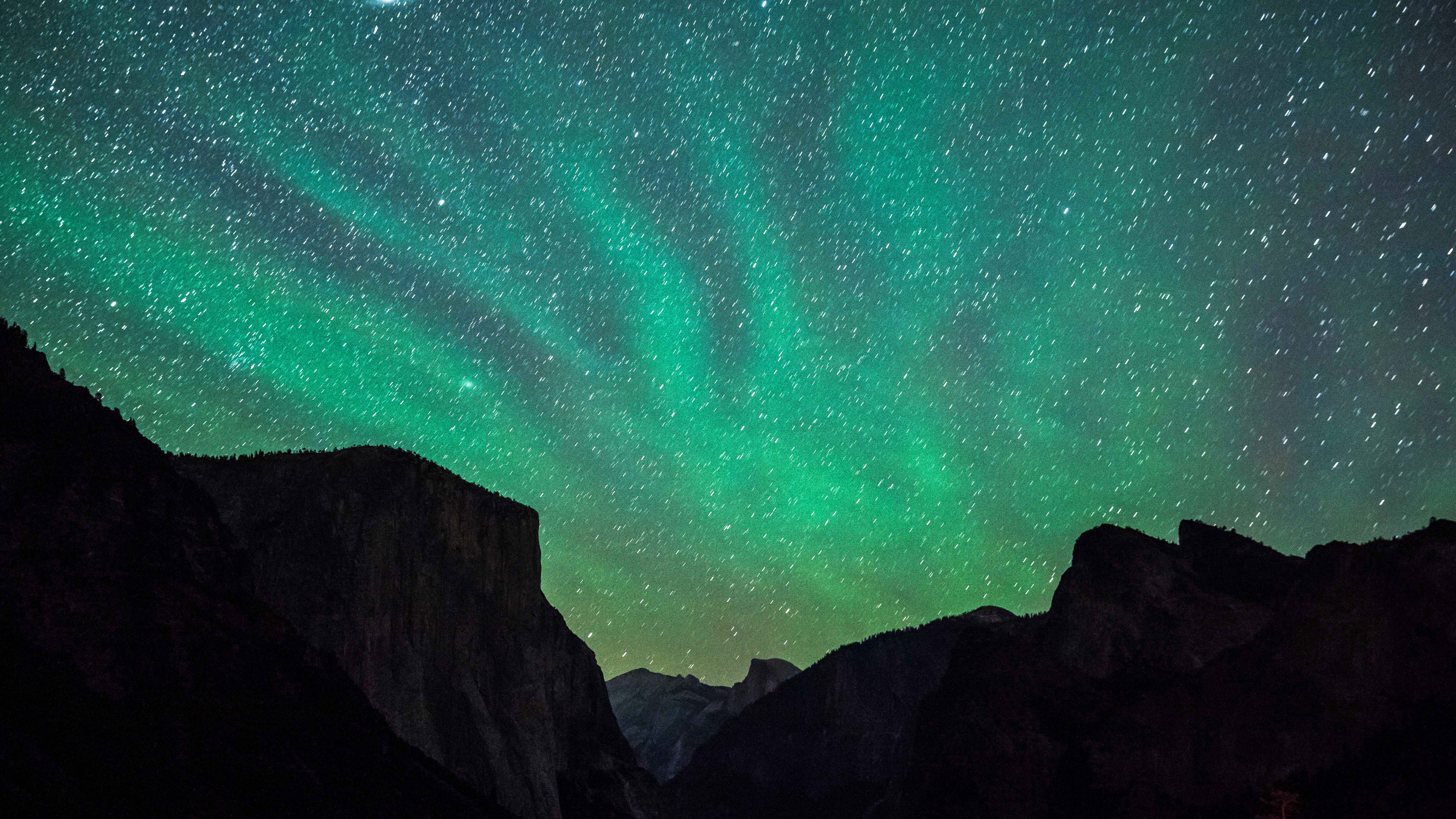 Yosemite, 4k, milky way, stars, forest, OSX, apple, mountains, HD Wallpaper