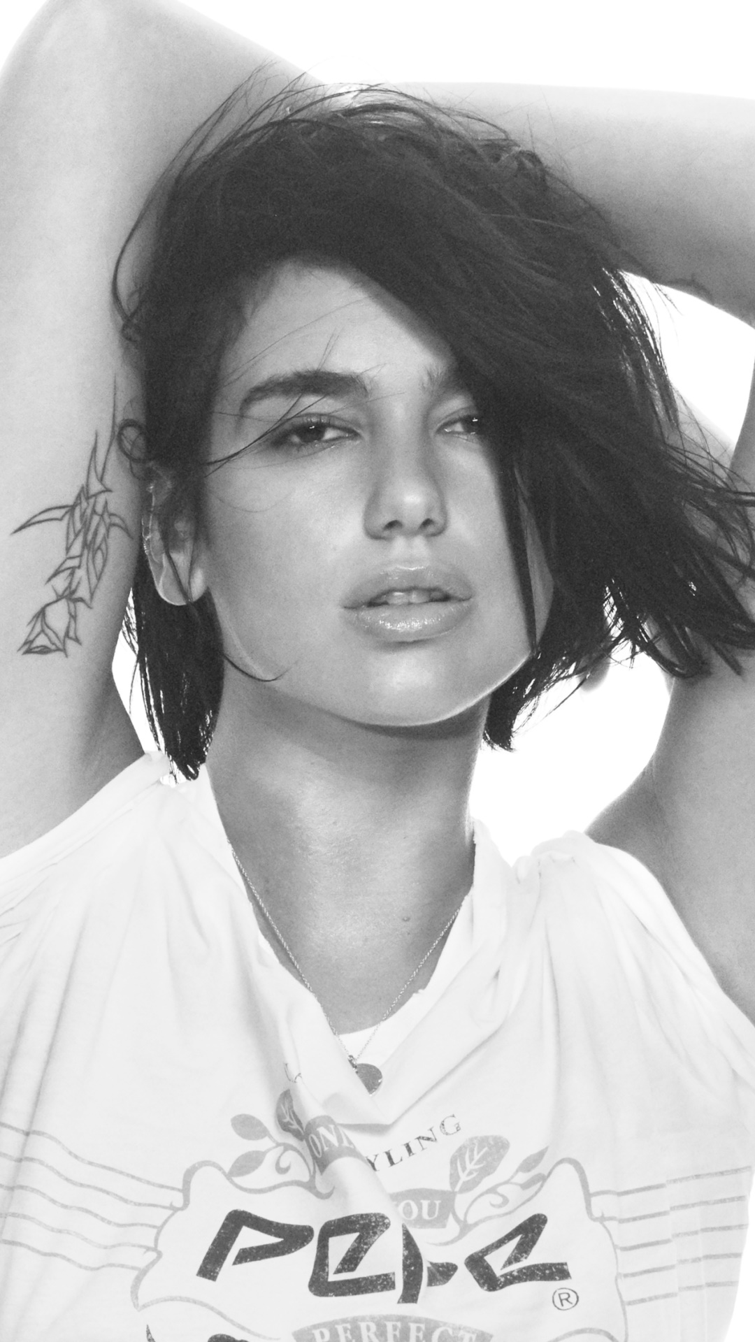 Music Dua Lipa, Monochrome, Short Hair, English, Tattoo, Singer, 1080x1920, Phone HD Wallpaper