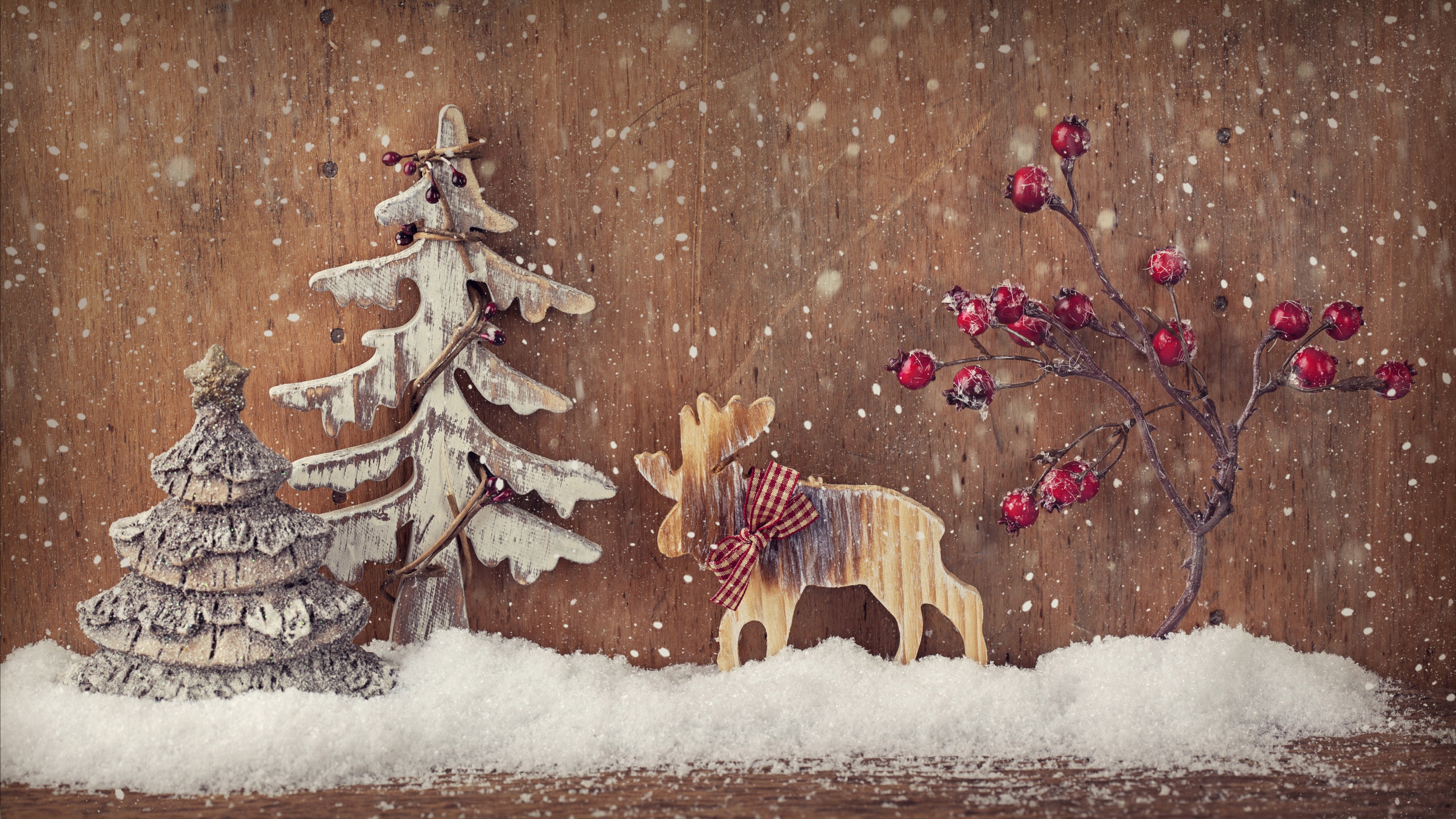 Christmas, New Year, deer, fir-tree, Elk, decorations, snow, HD Wallpaper
