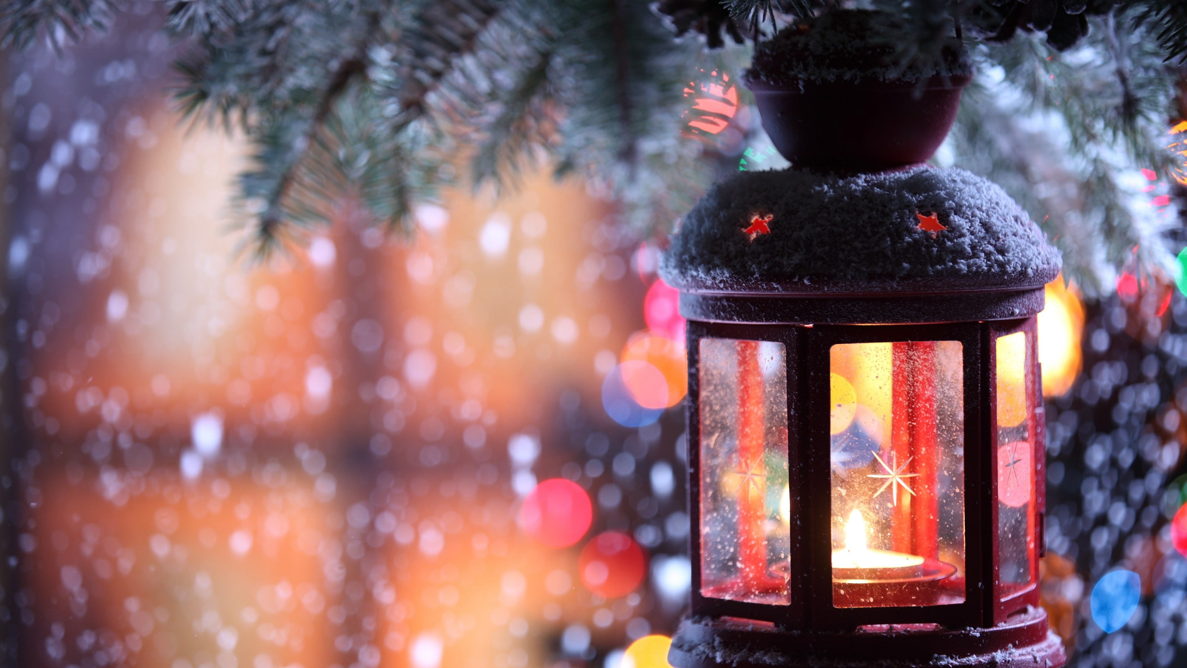 Christmas, New Year, Candle, Torch Branch, Snow, Winter, Snowflakes, decorations, HD Wallpaper