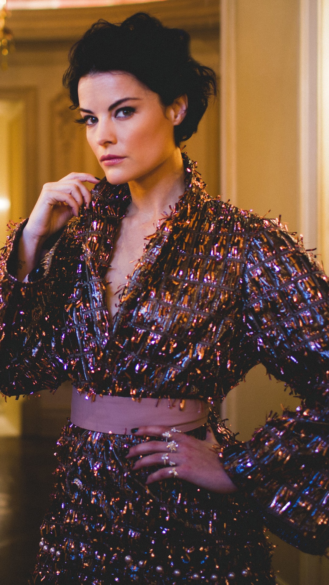 Celebrity Jaimie Alexander, Actress, American, Brunette, Chandelier, Depth Of Field, 1080x1920, Phone HD Wallpaper