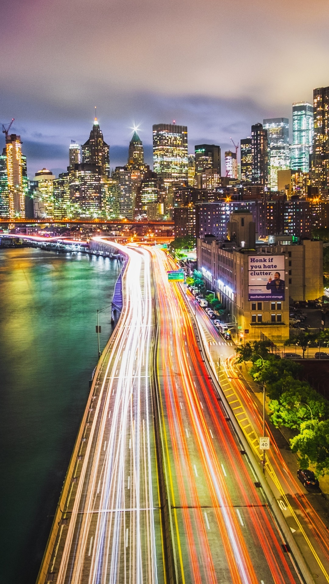 Man Made Manhattan, Bridge, Building, Night, City, New York, 1080x1920, Phone HD Wallpaper