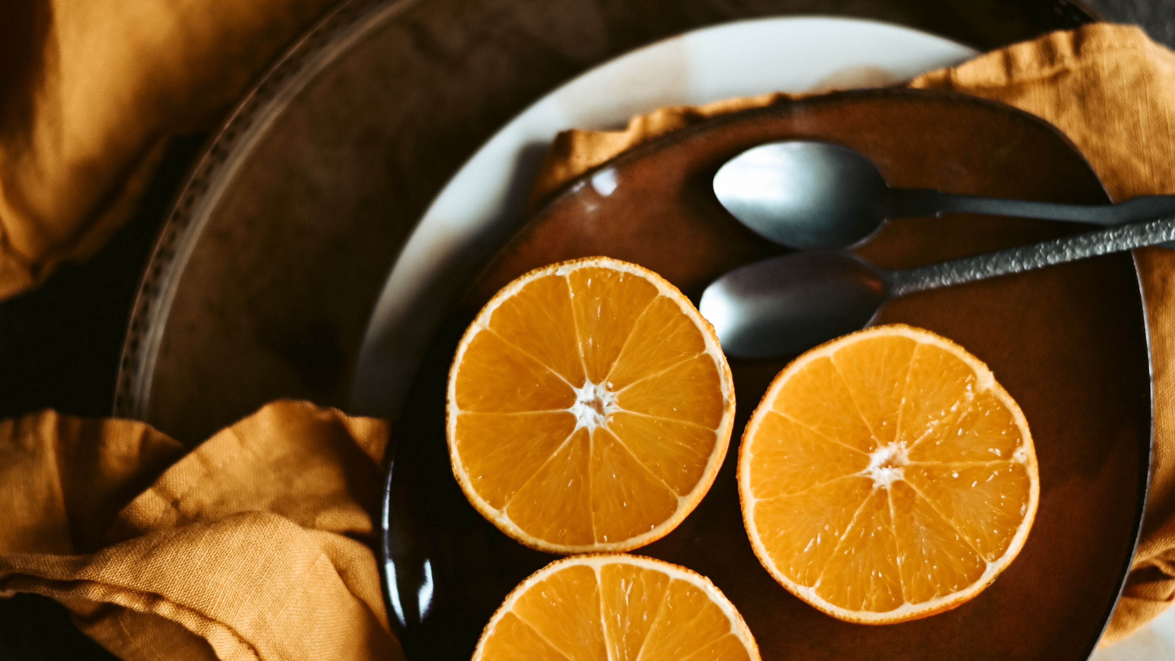 orange, still life, lobule, dishes, 4k, HD Wallpaper