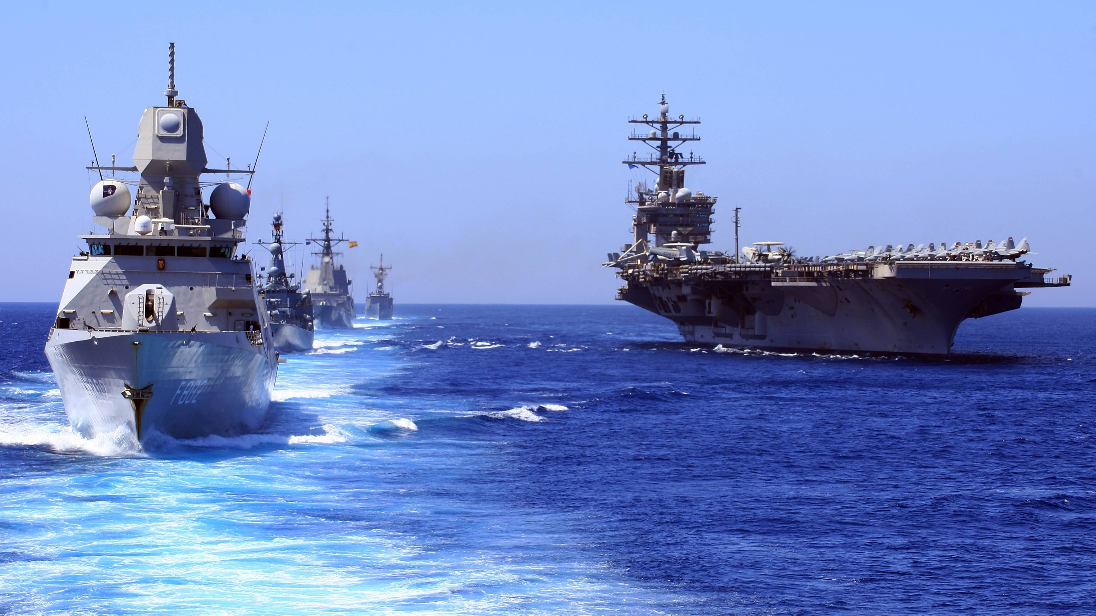 USS Halyburton, FFG-40, USS Eisenhower, CVN-69, Oliver Hazard Perry class, frigate, USA Navy, HD Wallpaper