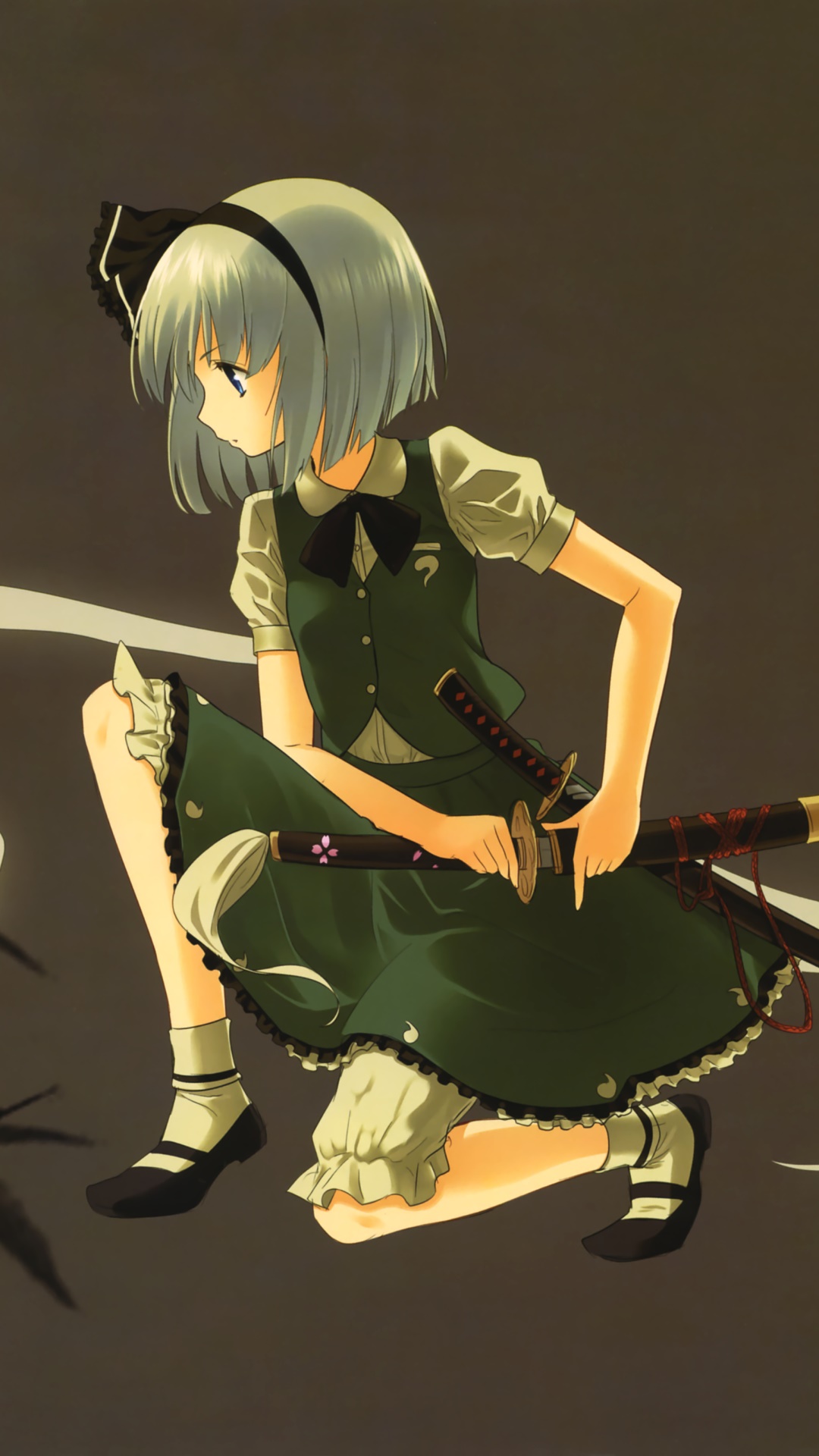 Anime Touhou, Dress, White Hair, Short Hair, Katana, Blue Eyes, 1080x1920, Phone HD Wallpaper