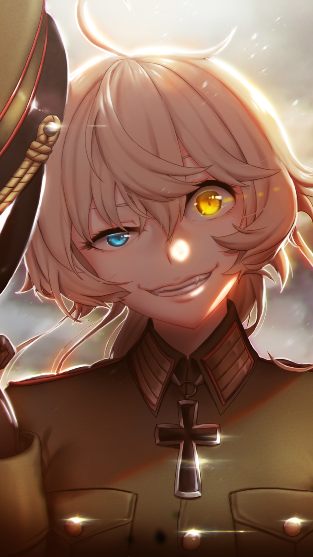 Anime Youjo Senki, Blonde, Heterochromia, Tanya Degurechaff, Military Uniform, Smile, 1080x1920, Phone HD Wallpaper