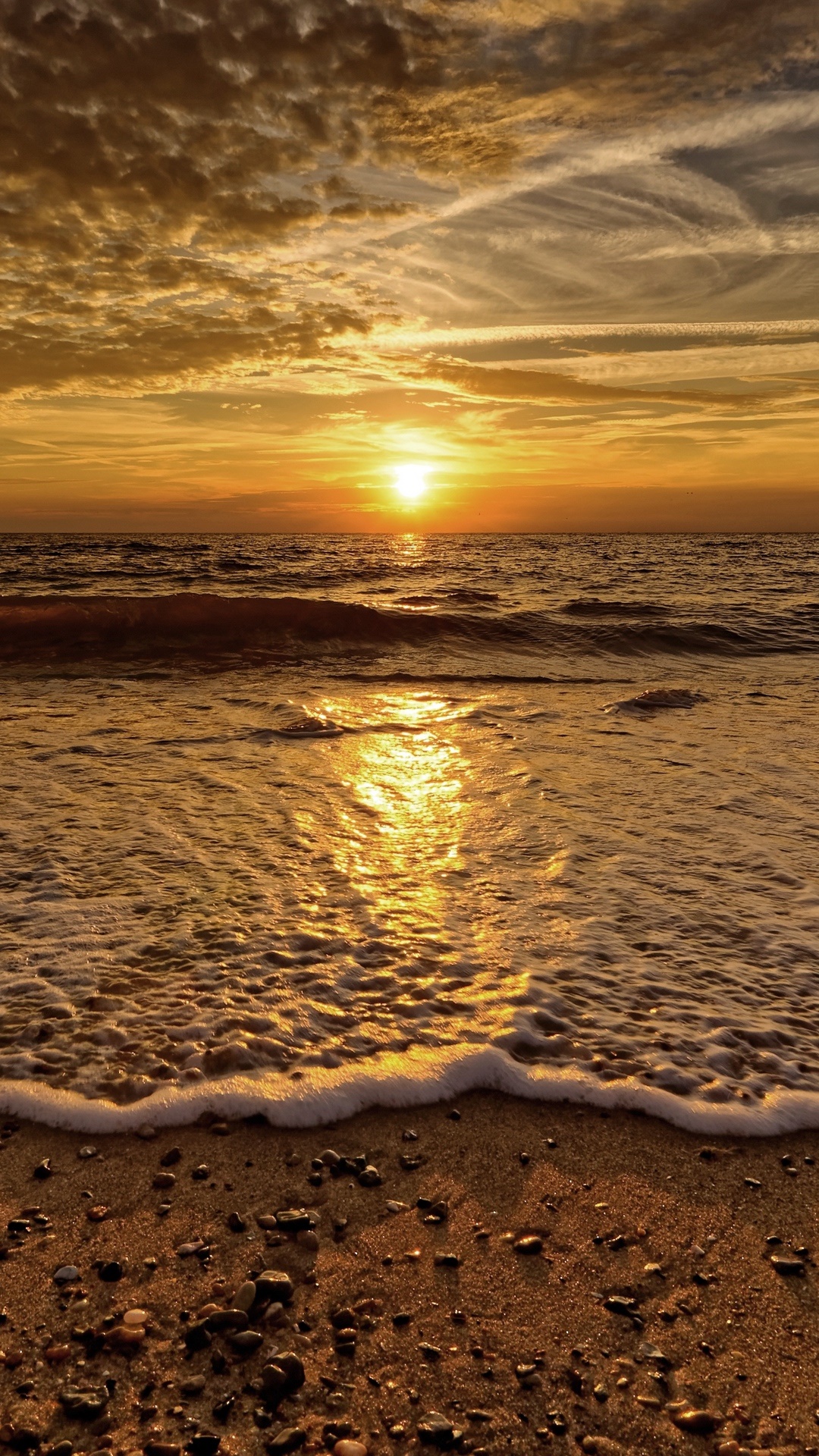 Earth Ocean, Foam, Beach, Sunset, Sea, Horizon, 1080x1920, Phone HD Wallpaper