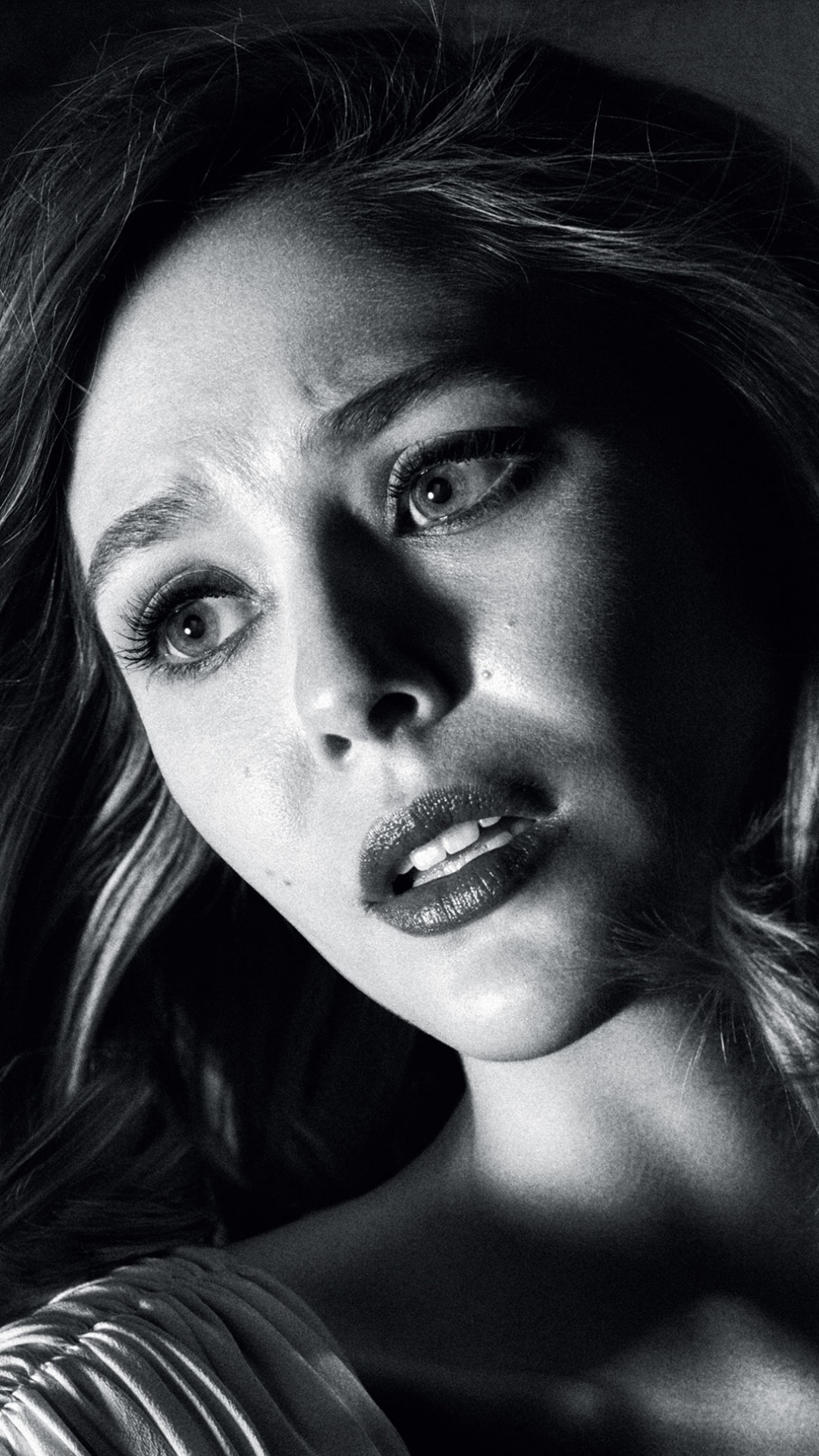 Celebrity Elizabeth Olsen, Actress, American, Face, Black and White, 1080x1920, Phone HD Wallpaper