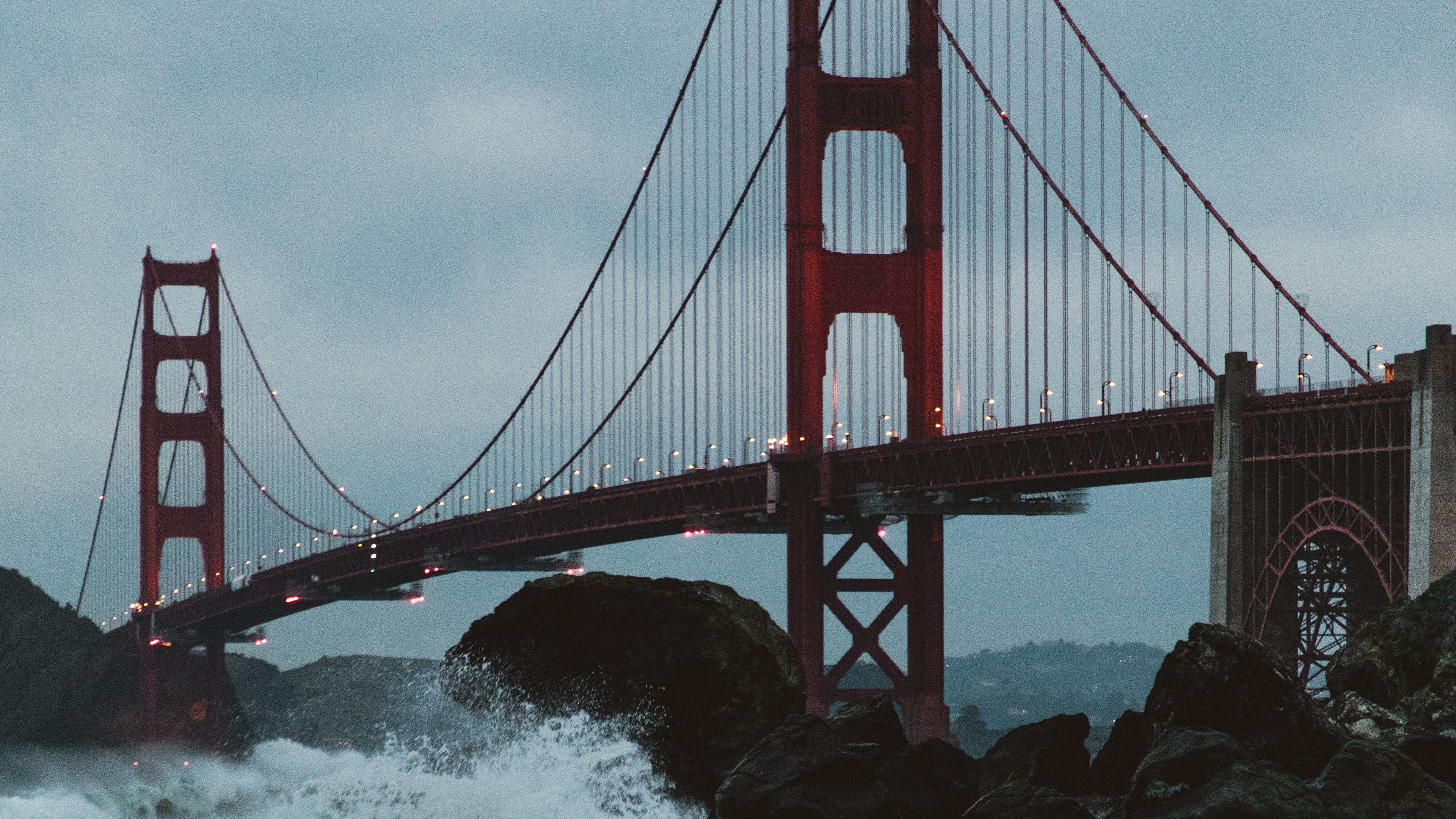 bridge, foam, coast, blocks, spray, 4k, HD Wallpaper