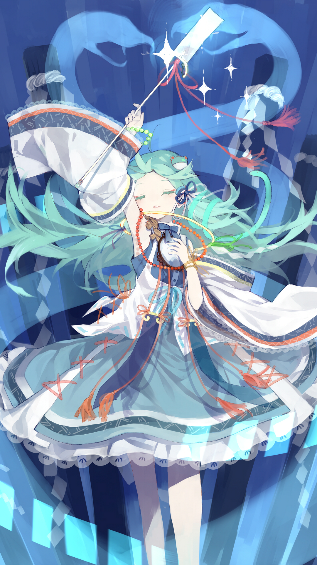 Anime Touhou, Long Hair, Dress, Sanae Kochiya, Green Hair, 1080x1920, Phone HD Wallpaper
