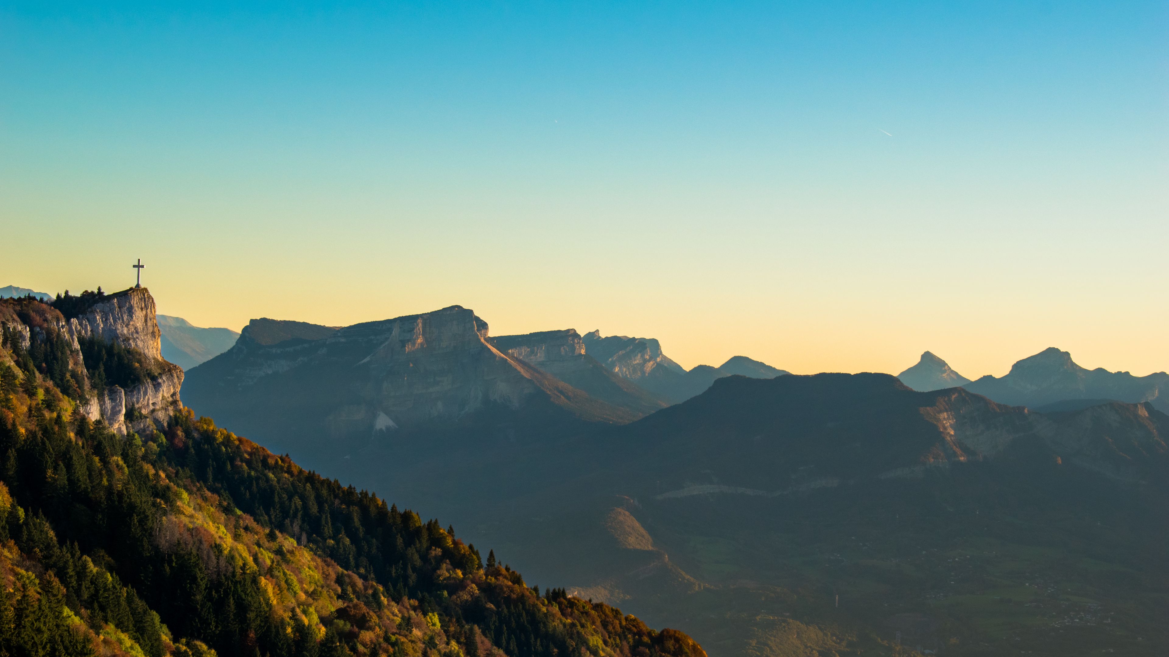 mountains, distance, landscape, forest, 4k, HD Wallpaper