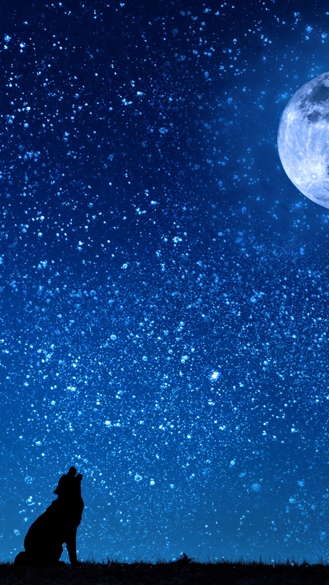 Animal Wolf, Moon, Night, Starry Sky, Silhouette, Howling, 1080x1920, Phone HD Wallpaper