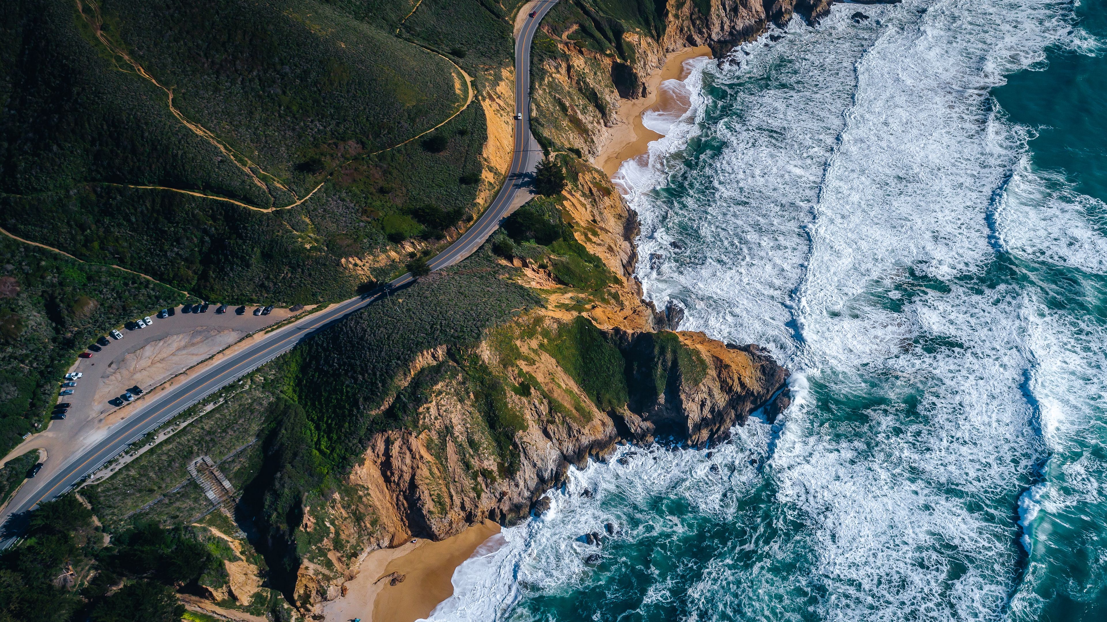rocks, expensive, aerial view, coast, 4k, HD Wallpaper