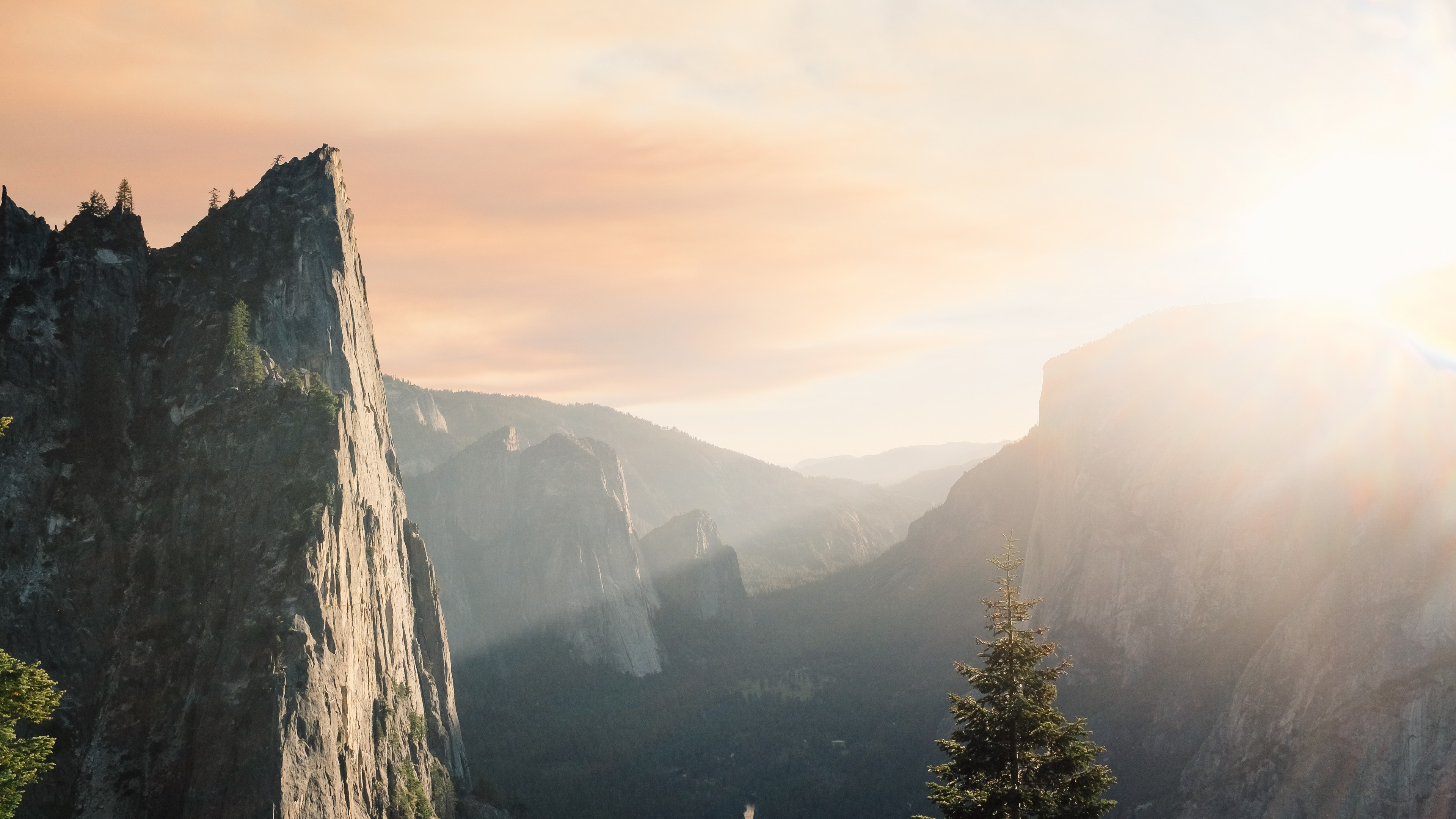 Mountains, 4k, sunset, sky, rocks, HD Wallpaper