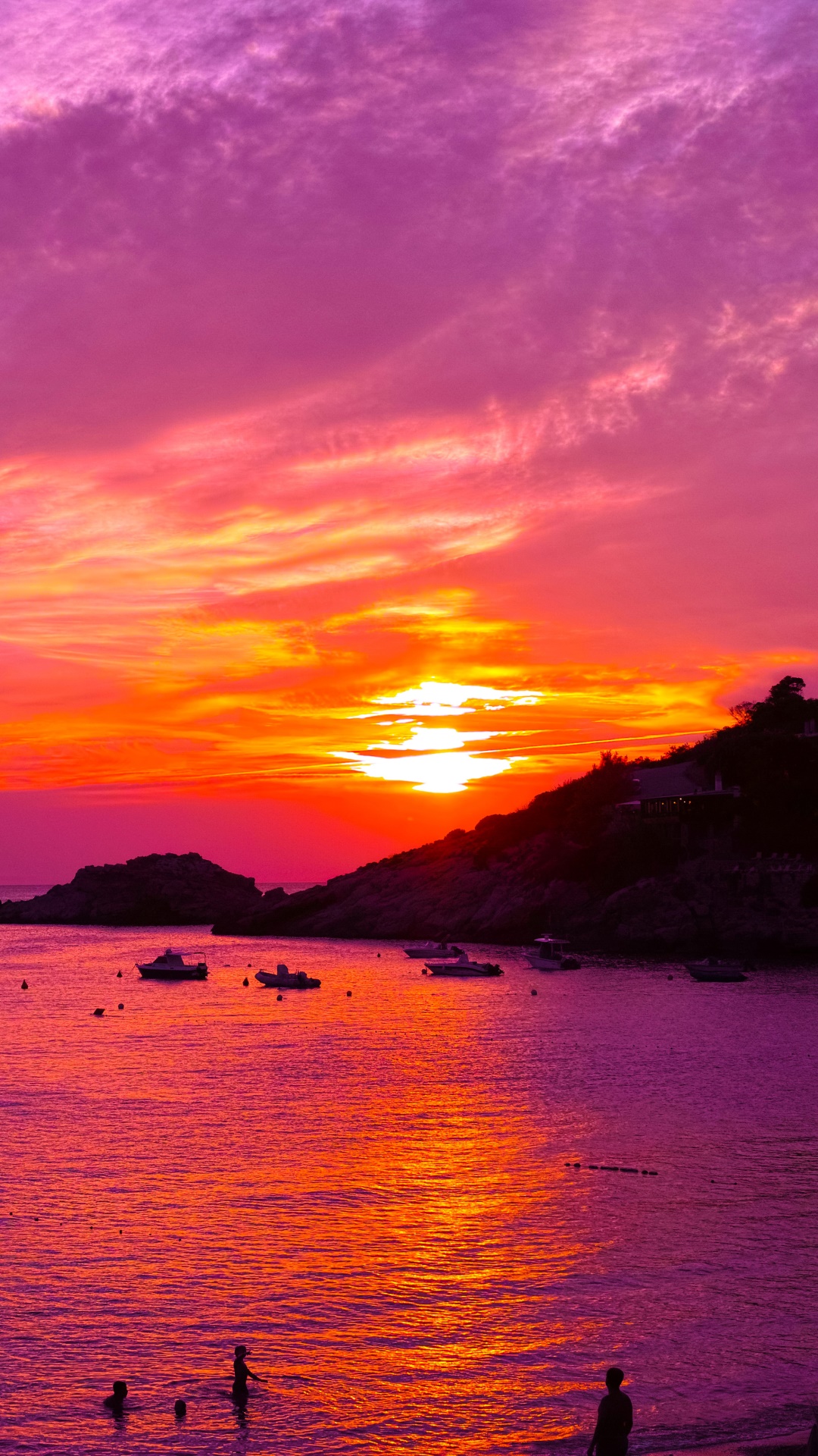 Photography Sunset, Purple, Orange (Color), Ibiza, Ocean, Boat, 1080x1920, Phone HD Wallpaper