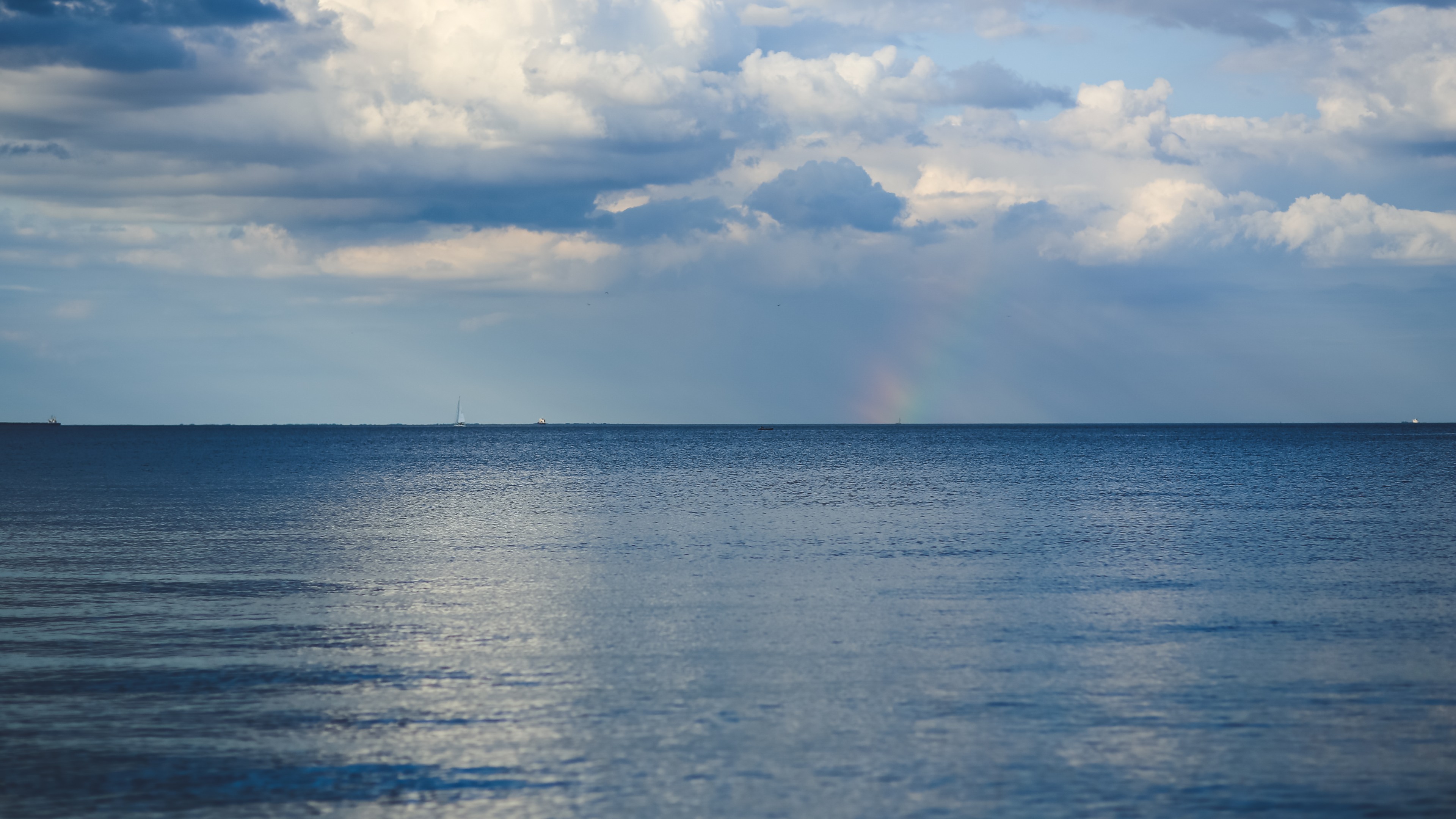 Baltic sea, 4k, horizon, sky, clouds, rainbow, HD Wallpaper