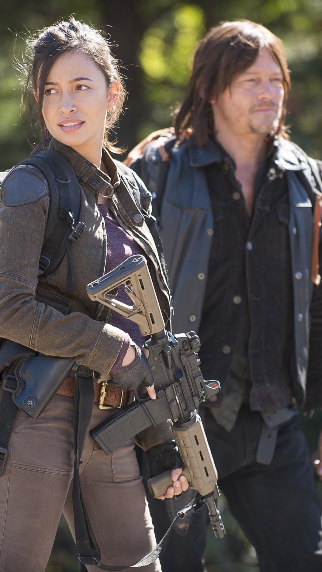 TV Show The Walking Dead, Christian Serratos, Rosita Espinosa, Daryl Dixon, Norman Reedus, 1080x1920, Phone HD Wallpaper