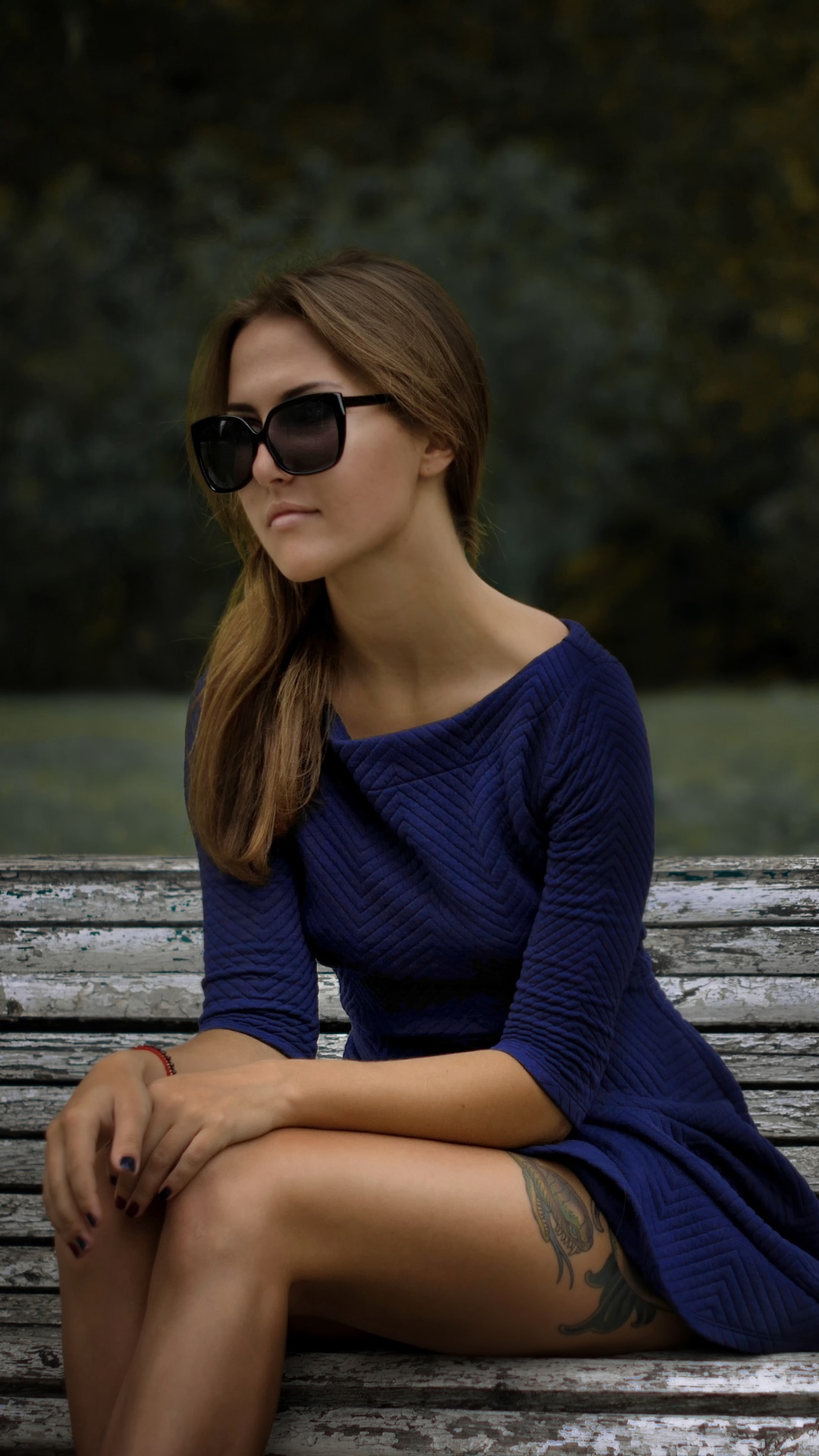 Women Tattoo, Brunette, Bench, Sunglasses, 1080x1920, Phone HD Wallpaper