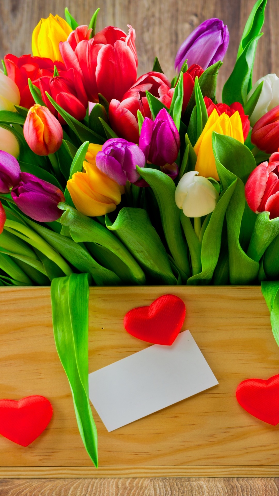 Man Made Flower, Heart, Red Flower, White Flower, Purple Flower, Tulip, 1080x1920, Phone HD Wallpaper