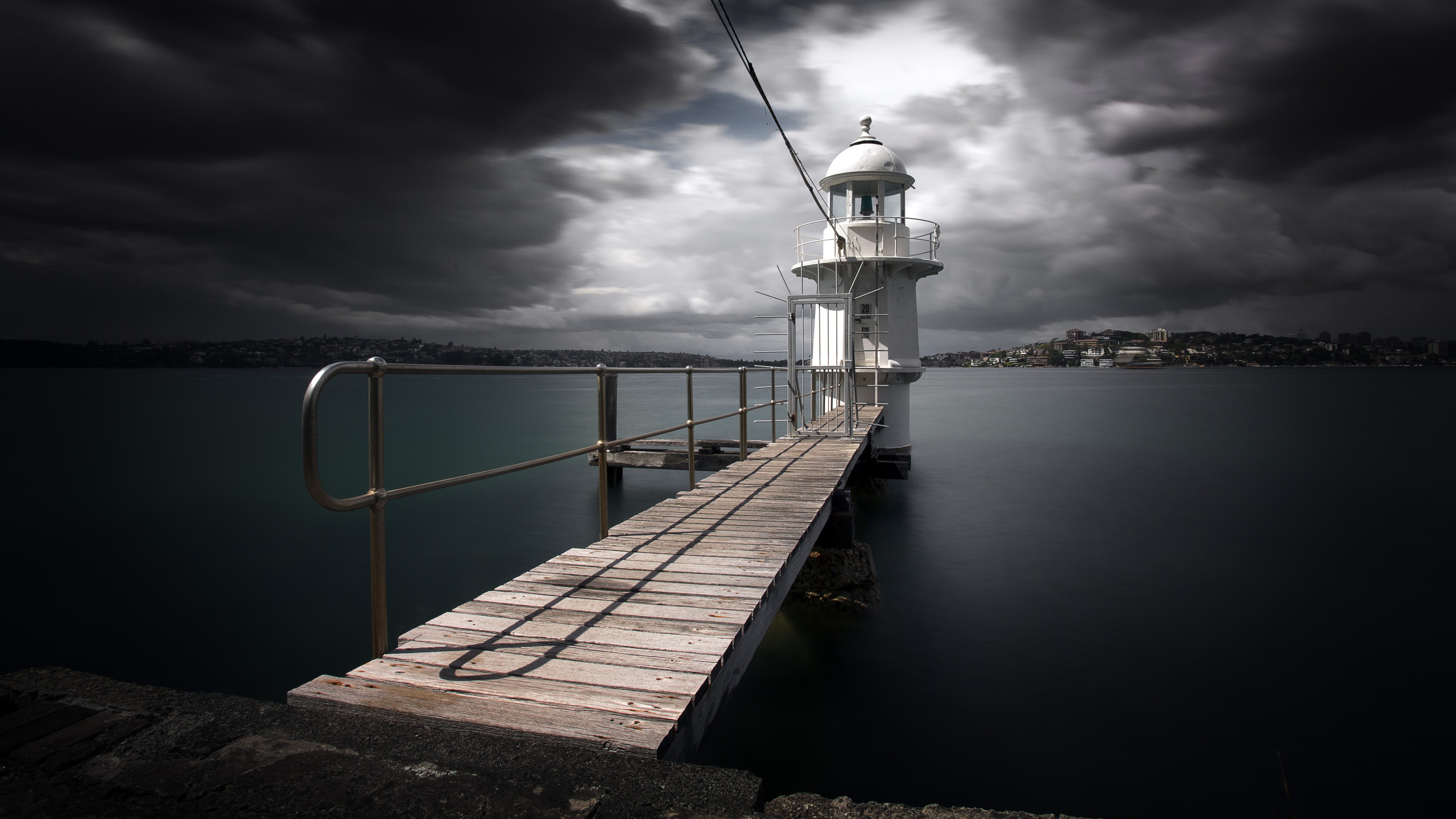 Sydney Harbour, 4k, lighthouse, river, pierce, clouds, HD Wallpaper