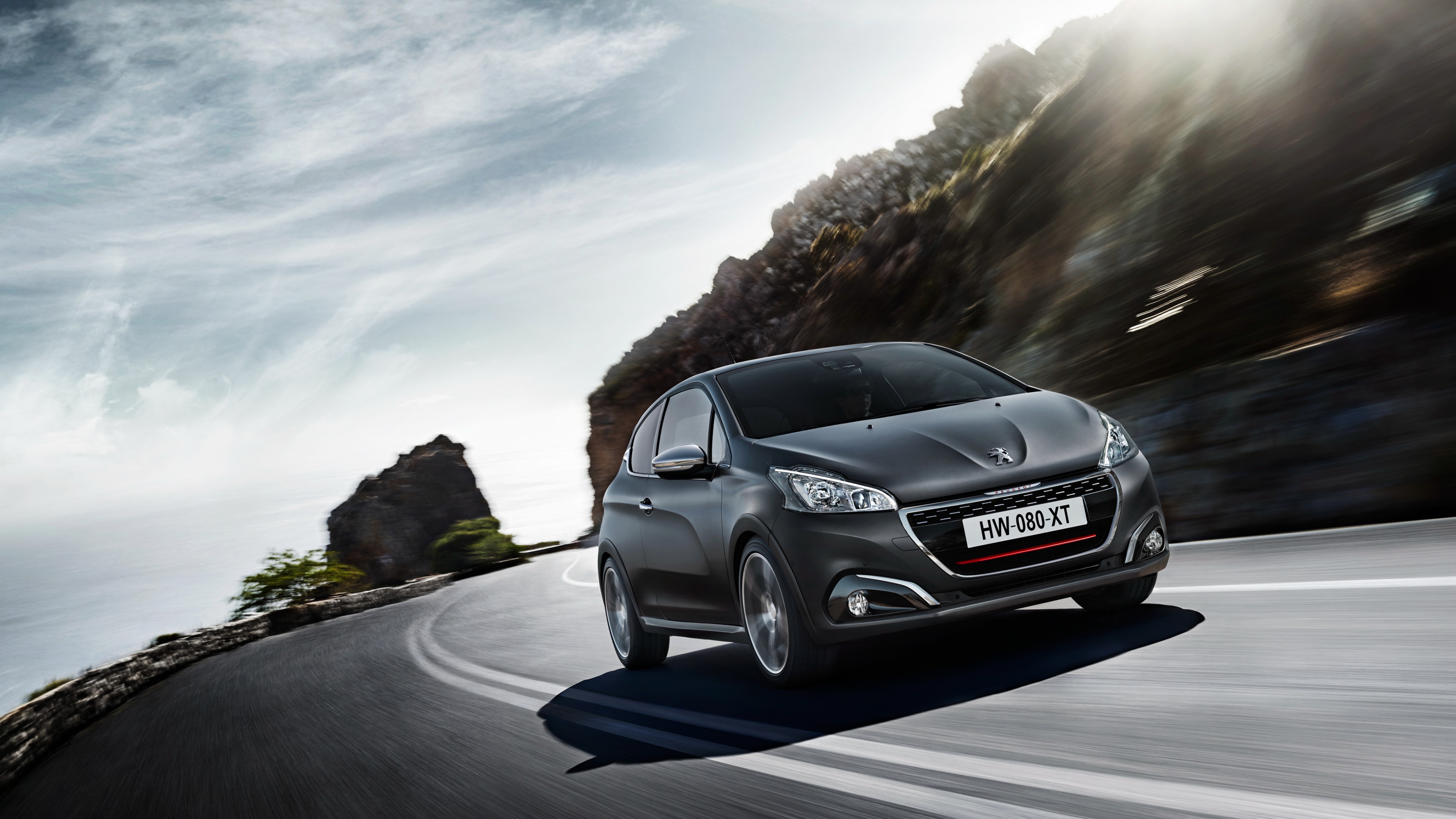 peugeot 208 gti, hatchback, gray, rocks., HD Wallpaper