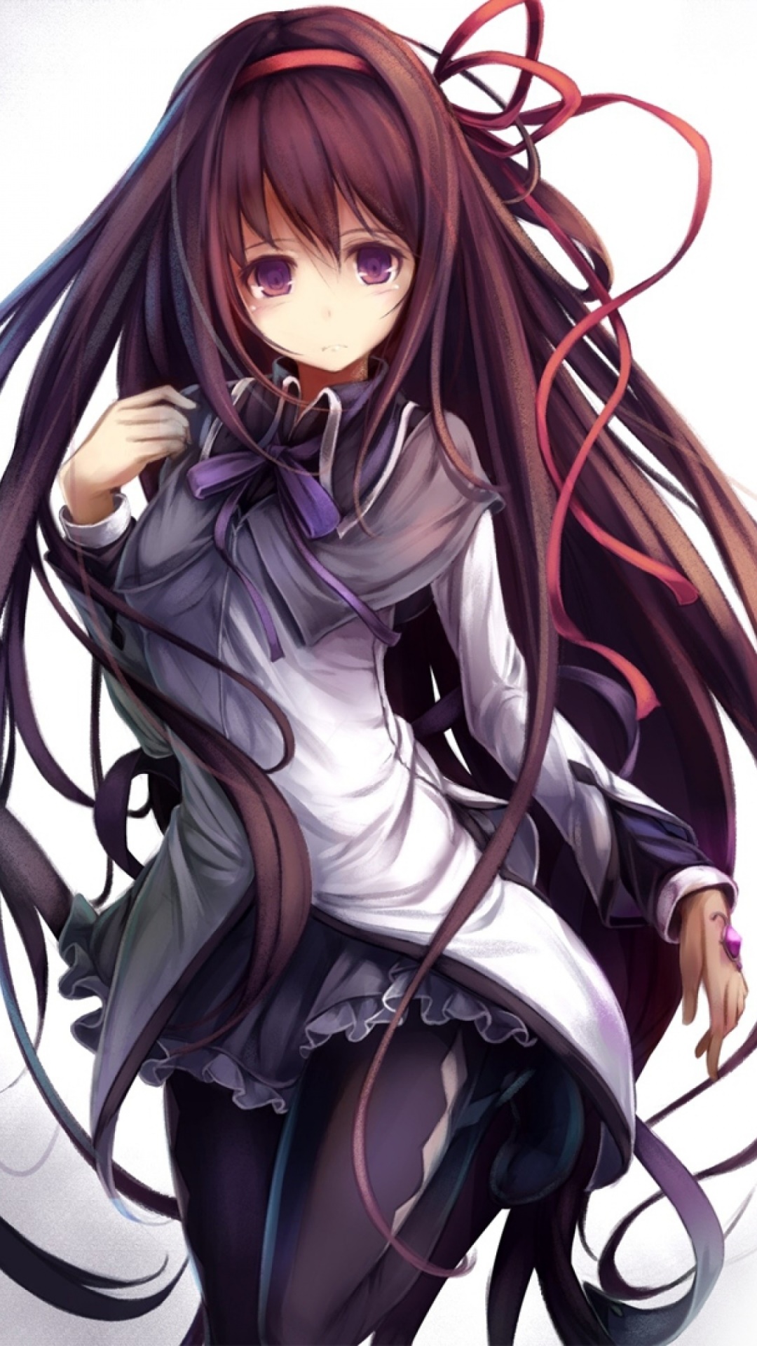 Anime Puella Magi Madoka Magica, Long Hair, Homura Akemi, School Uniform, Black Hair, 1080x1920, Phone HD Wallpaper