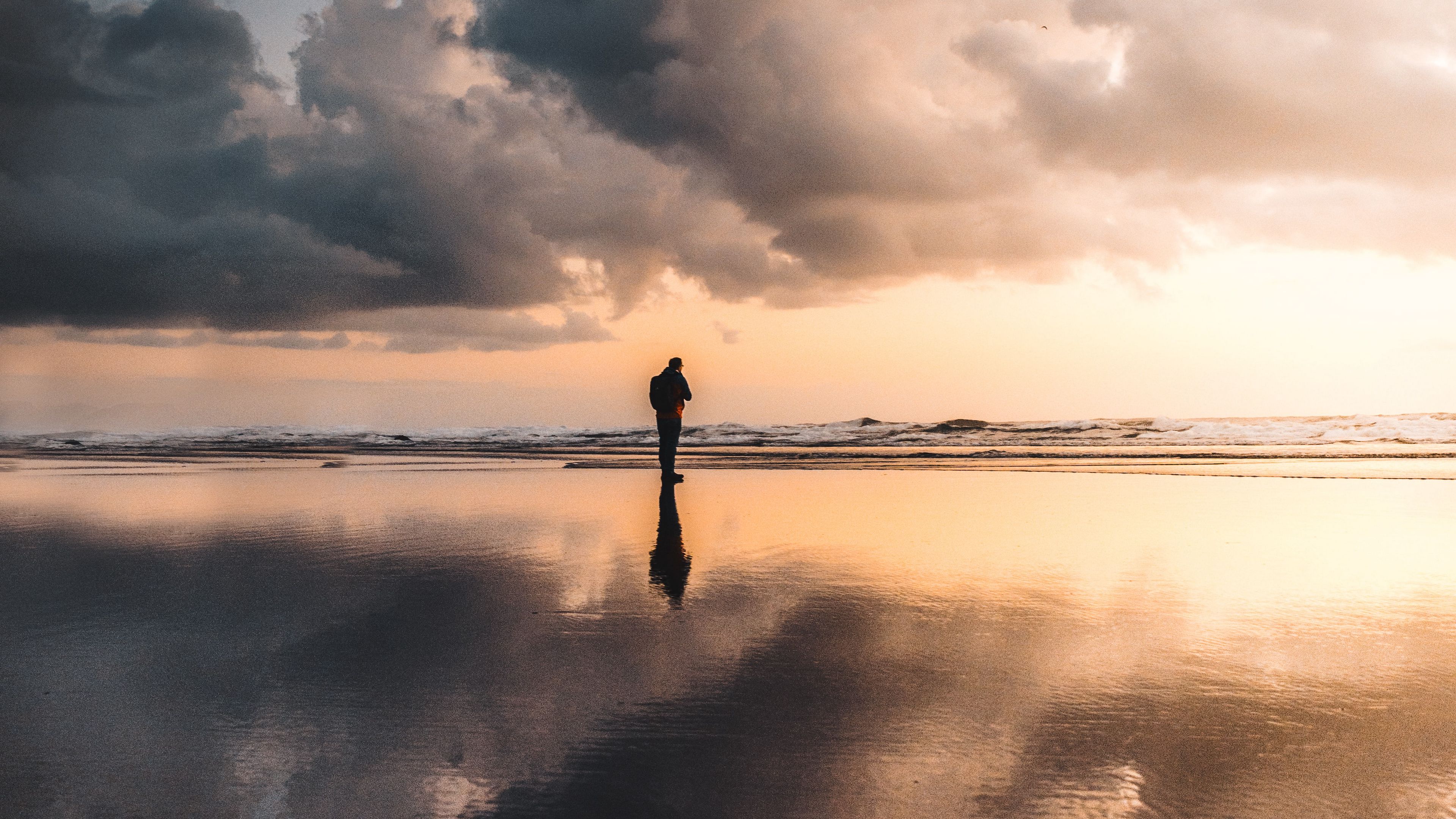 lonely, loneliness, horizon, clouds, sunset, 4k, HD Wallpaper