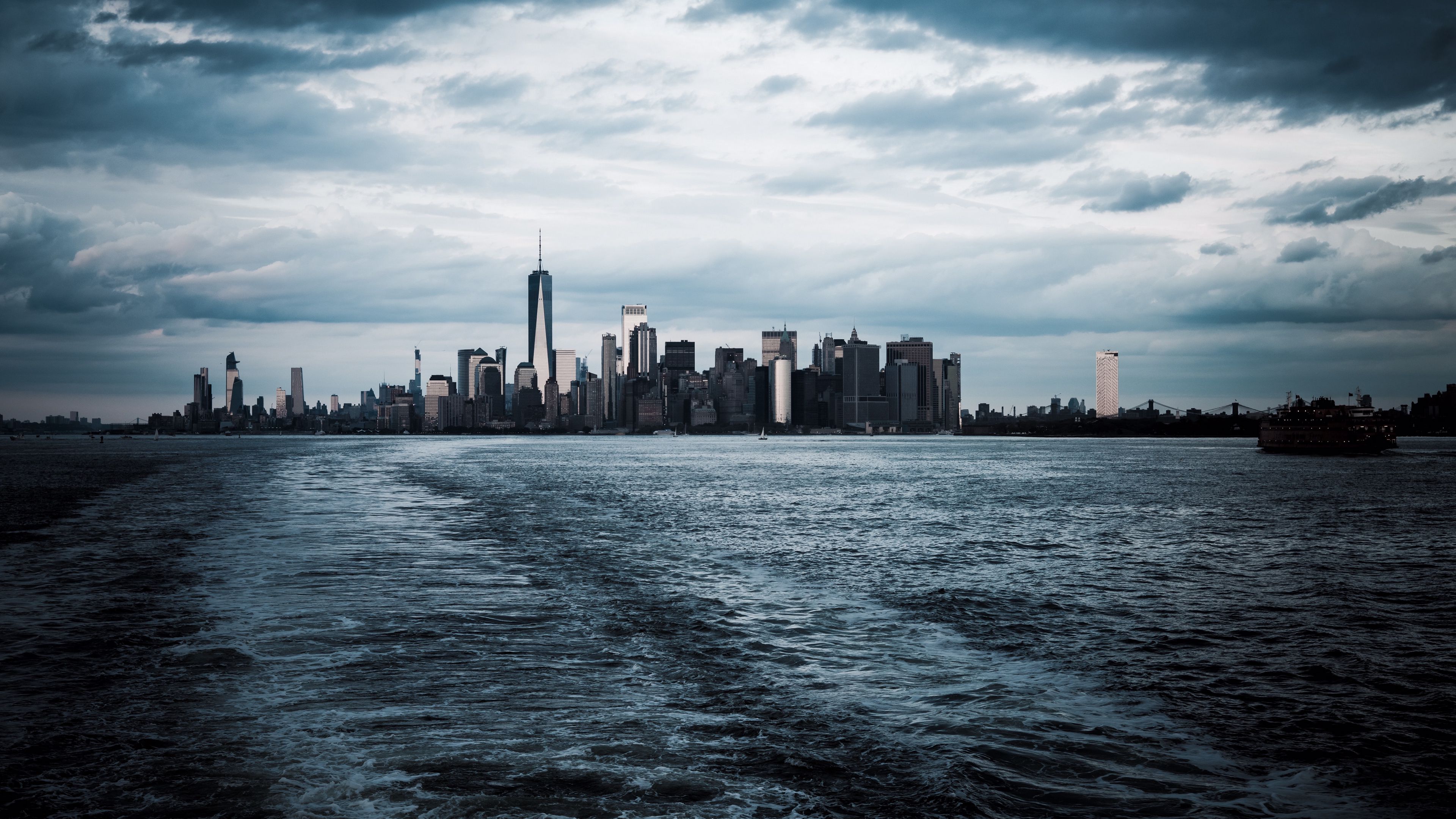 city, water, tower, horizon, 4k, HD Wallpaper