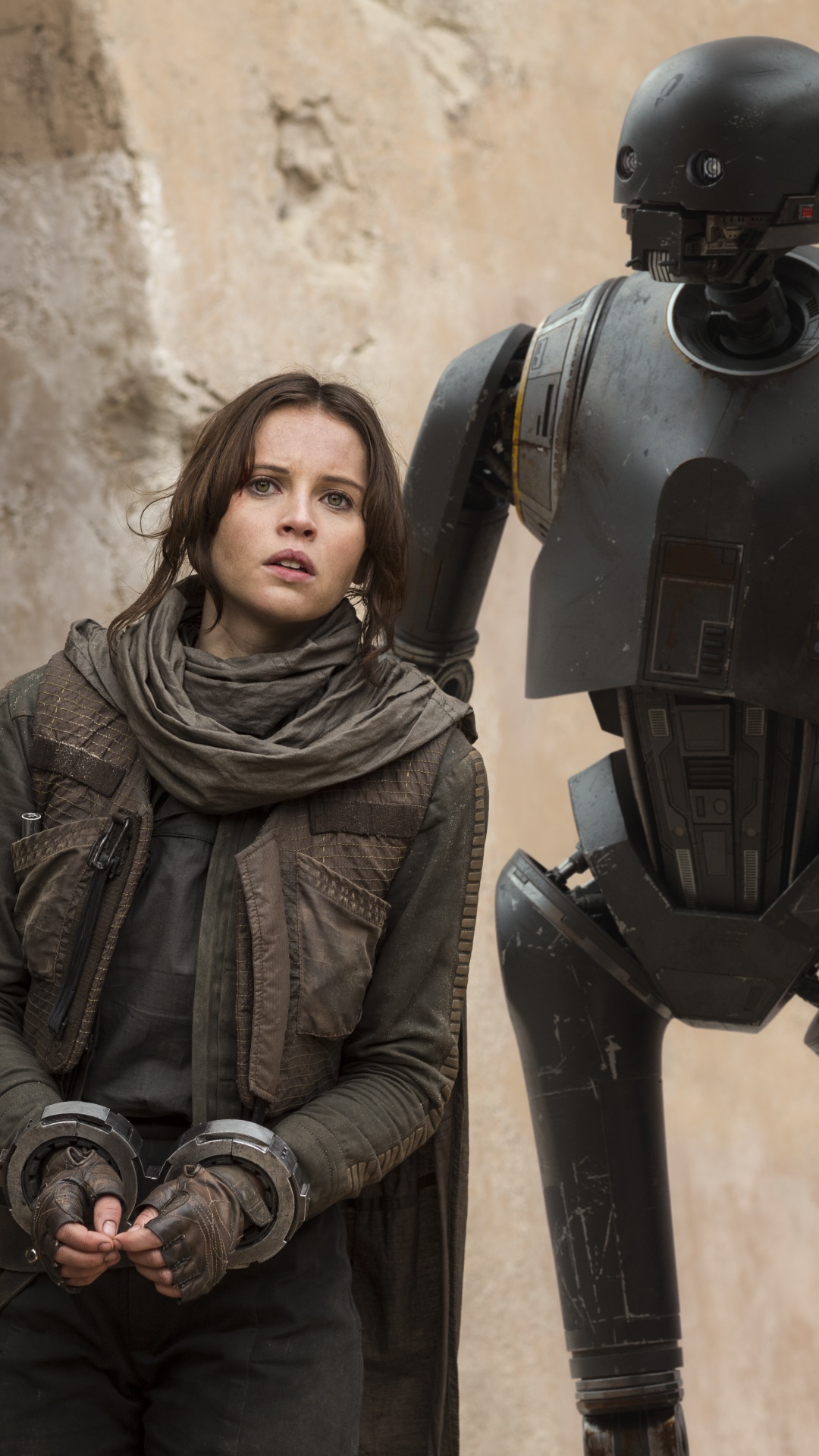 Movie Rogue One: A Star Wars Story, K-2SO, Jyn Erso, Felicity Jones, 1080x1920, Phone HD Wallpaper