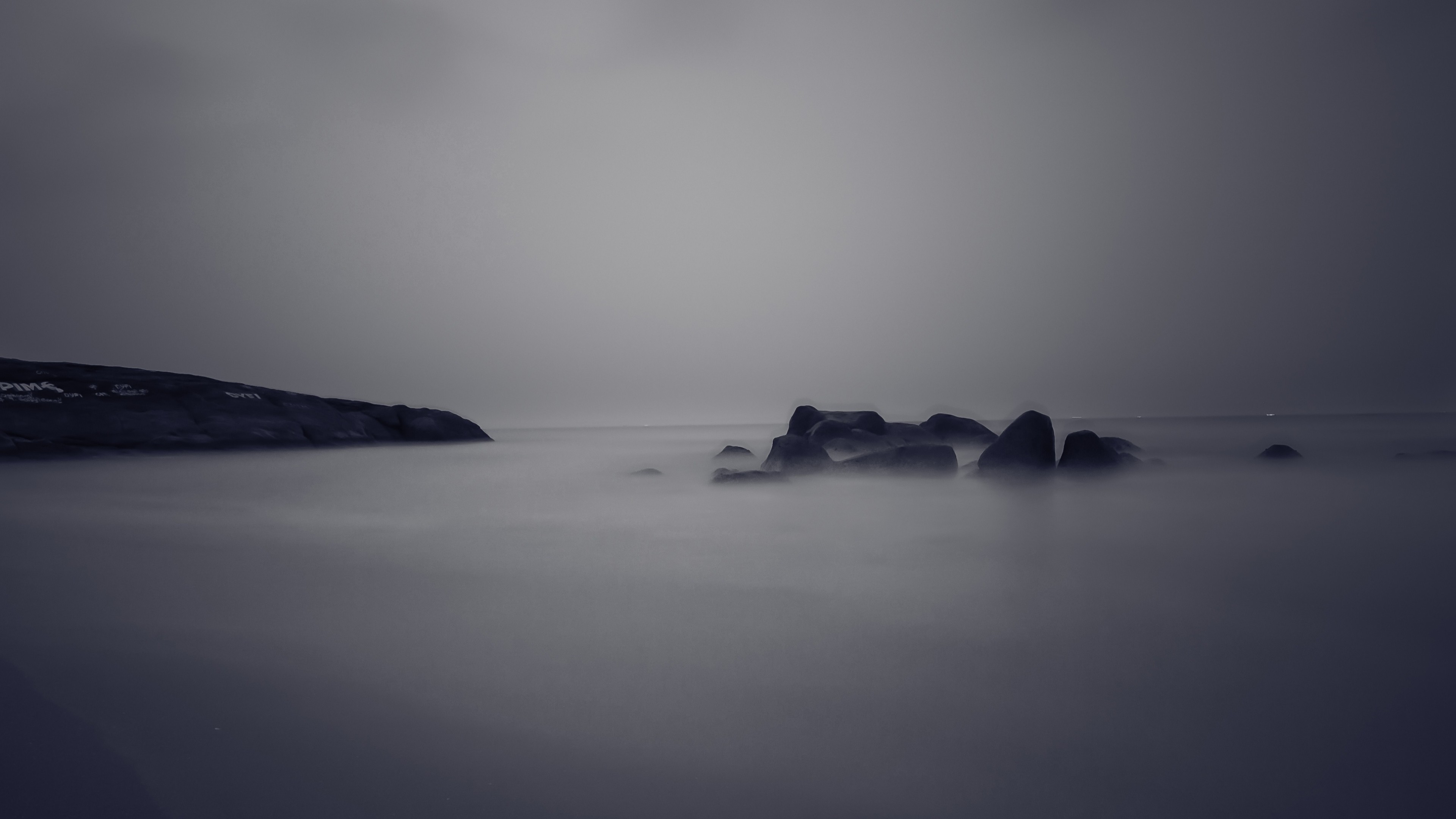 Sea, 4k, river, fog, rocks, HD Wallpaper