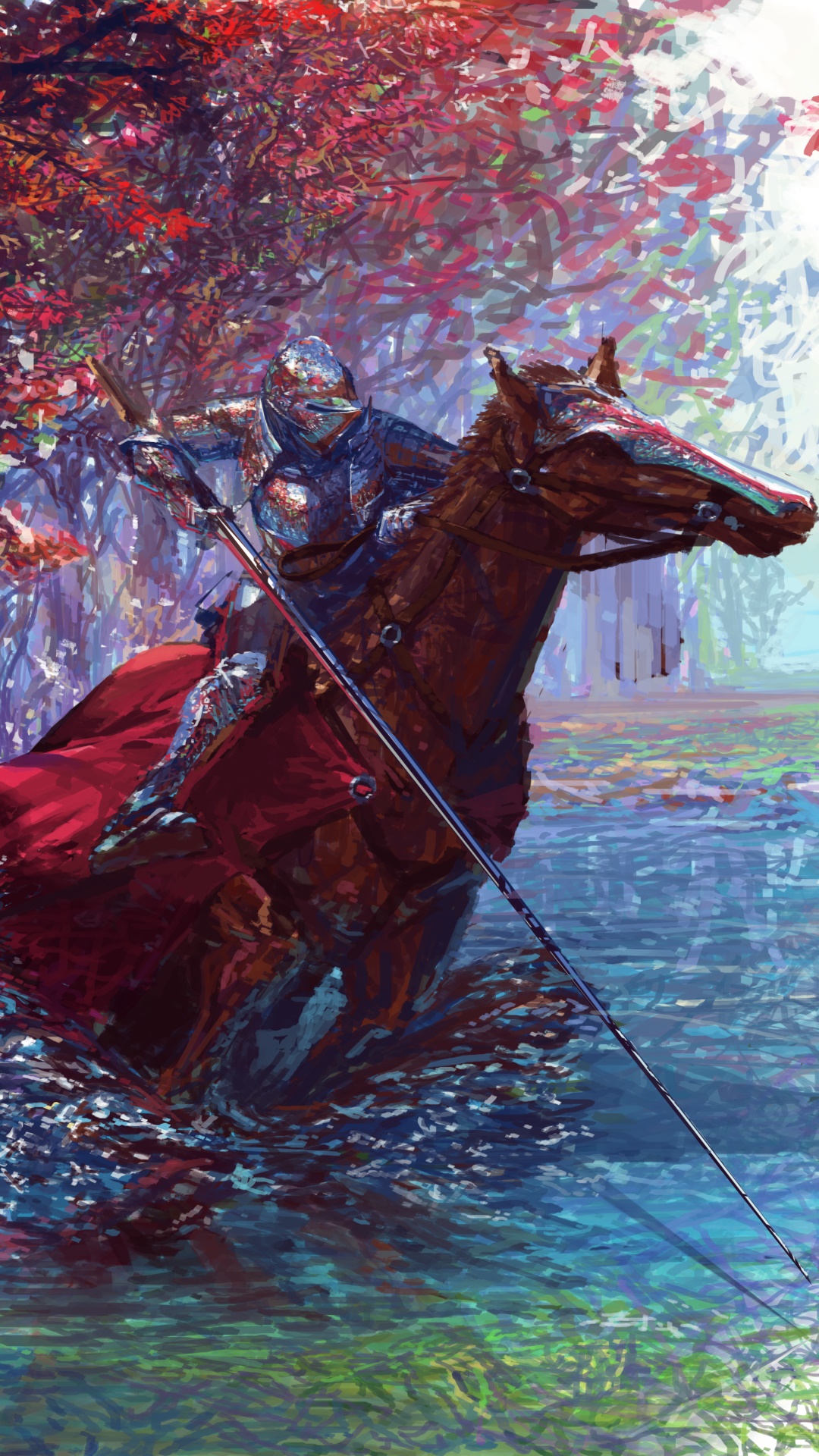 Fantasy Knight, Water, Horse, Armor, Warrior, 1080x1920, Phone HD Wallpaper