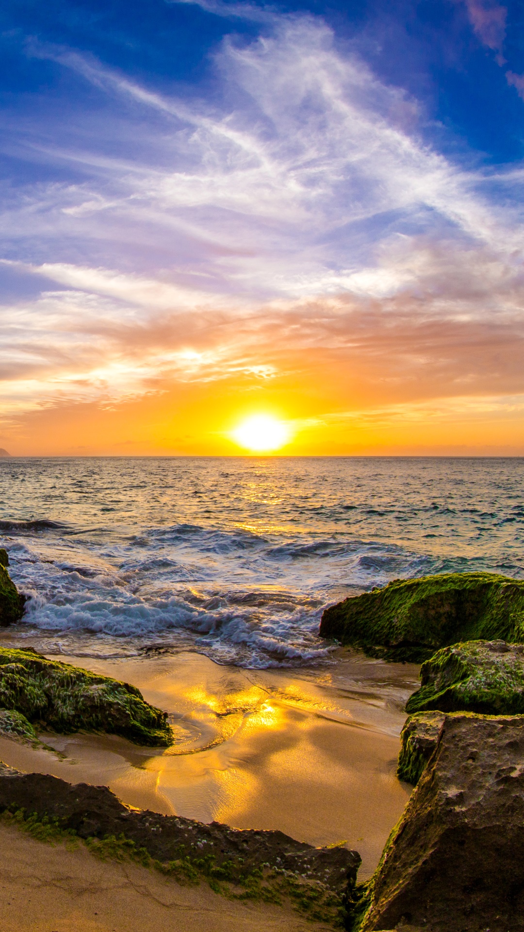 Earth Ocean, Moss, Sunset, Horizon, Sea, 1080x1920, Phone HD Wallpaper
