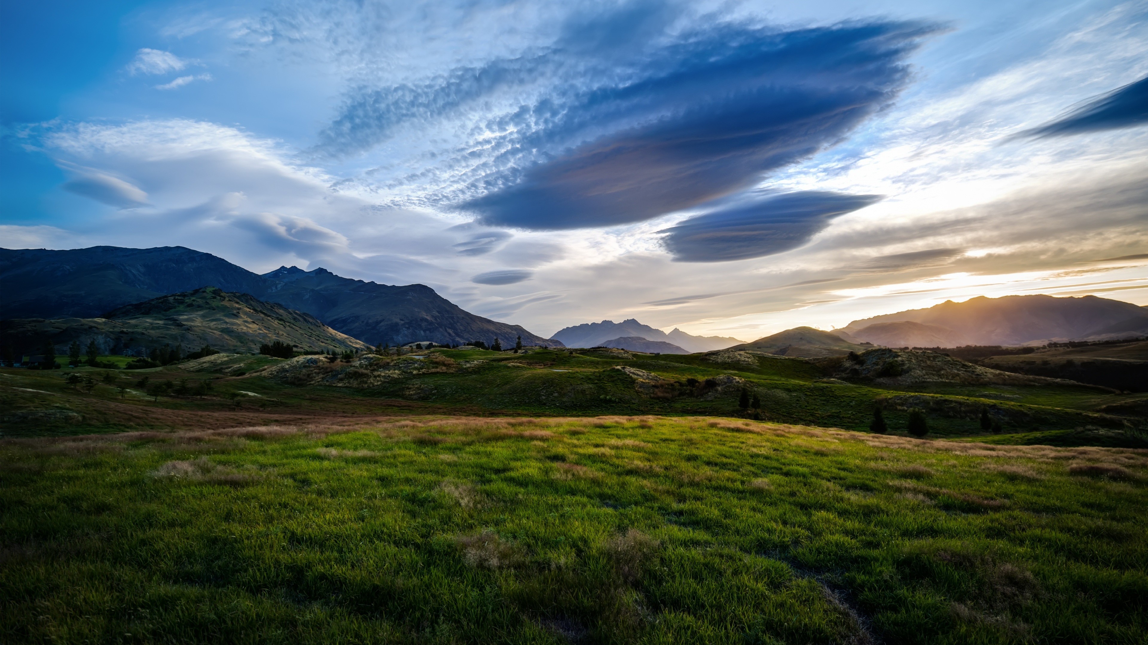 New Zealand, HD, Mountains, meadows, clouds, sky, HD Wallpaper