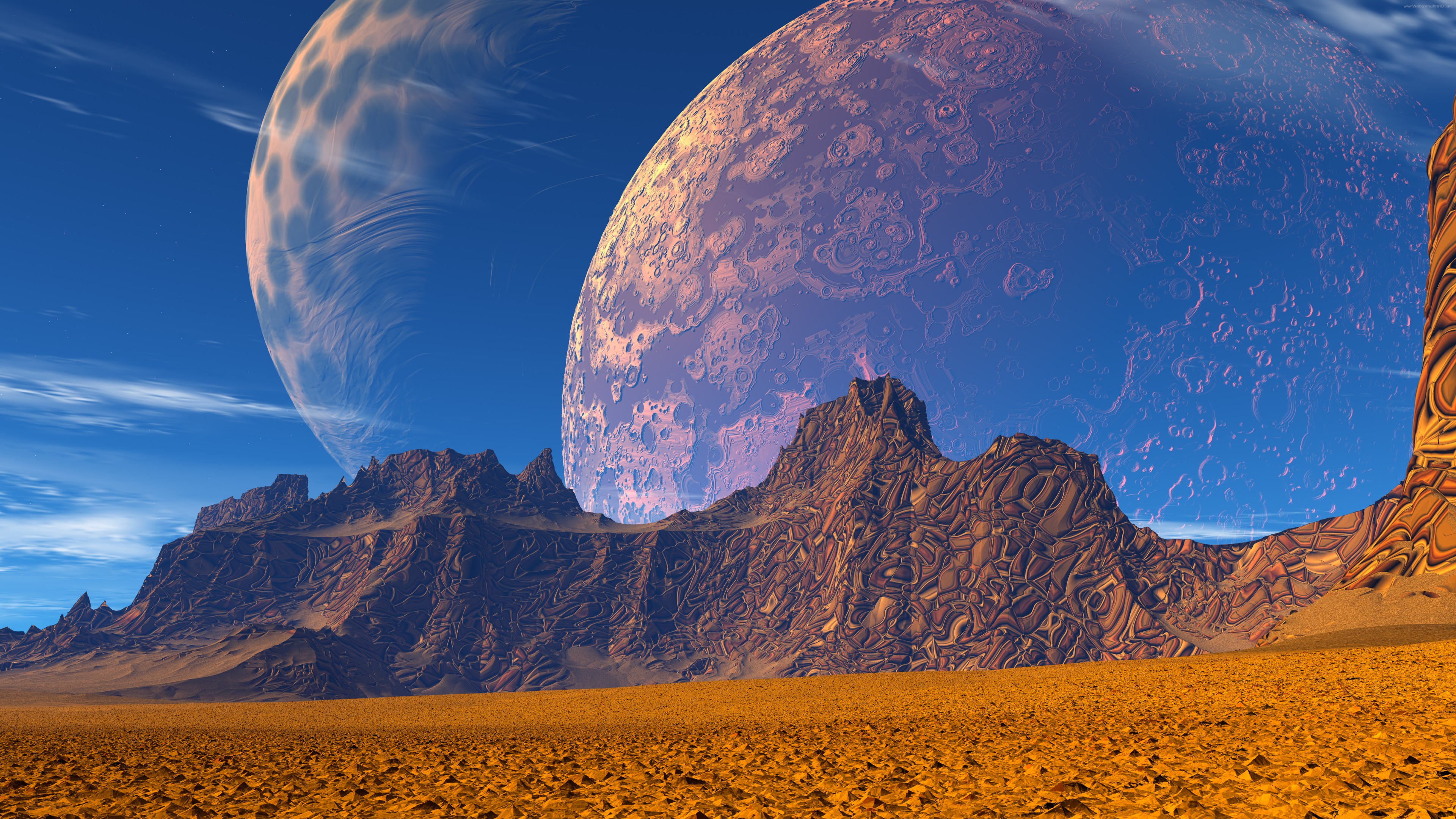 3D, Mountains, sand, planet, sky, HD Wallpaper