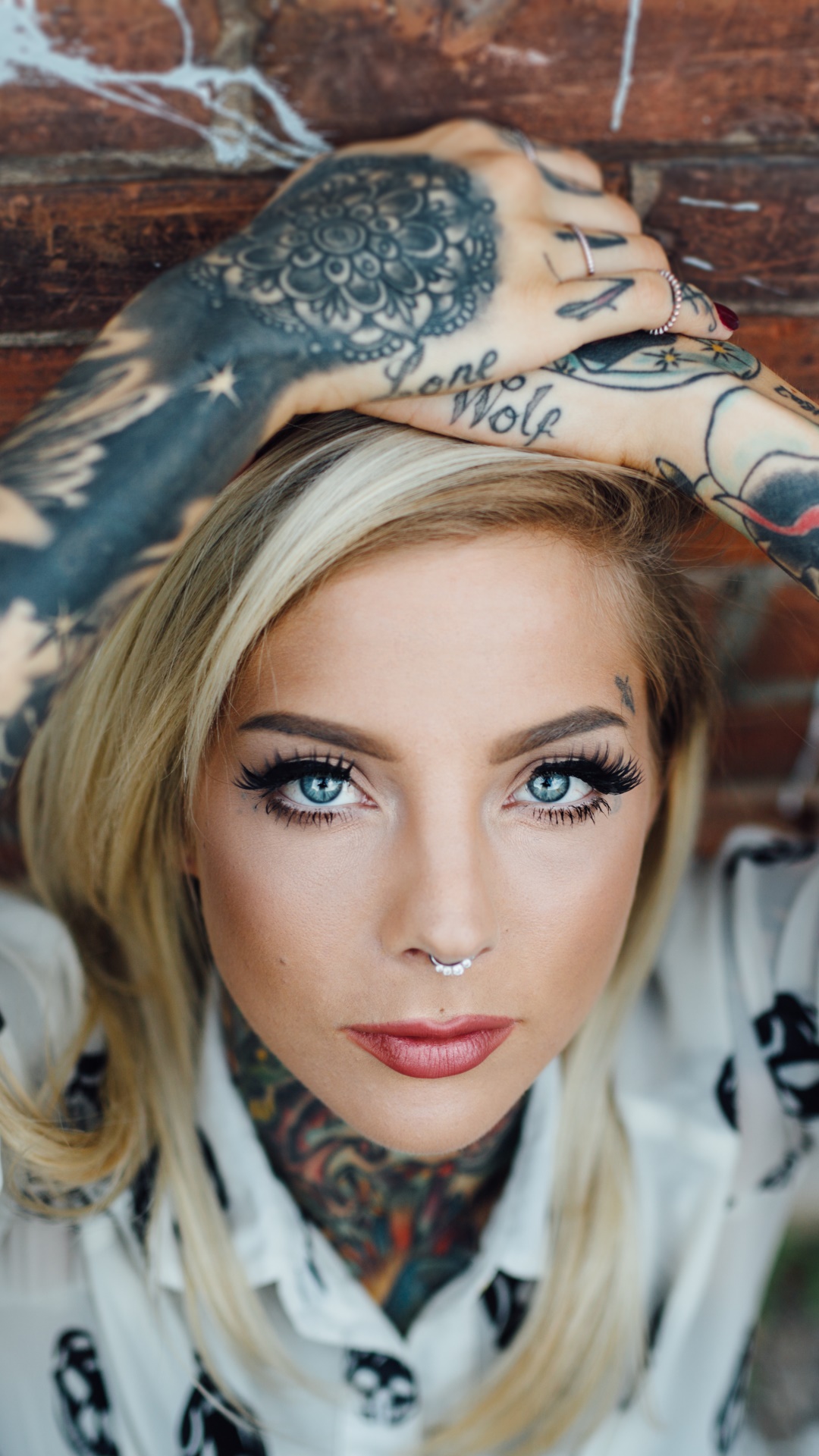 Women Tattoo, Blue Eyes, Blonde, Model, 1080x1920, Phone HD Wallpaper
