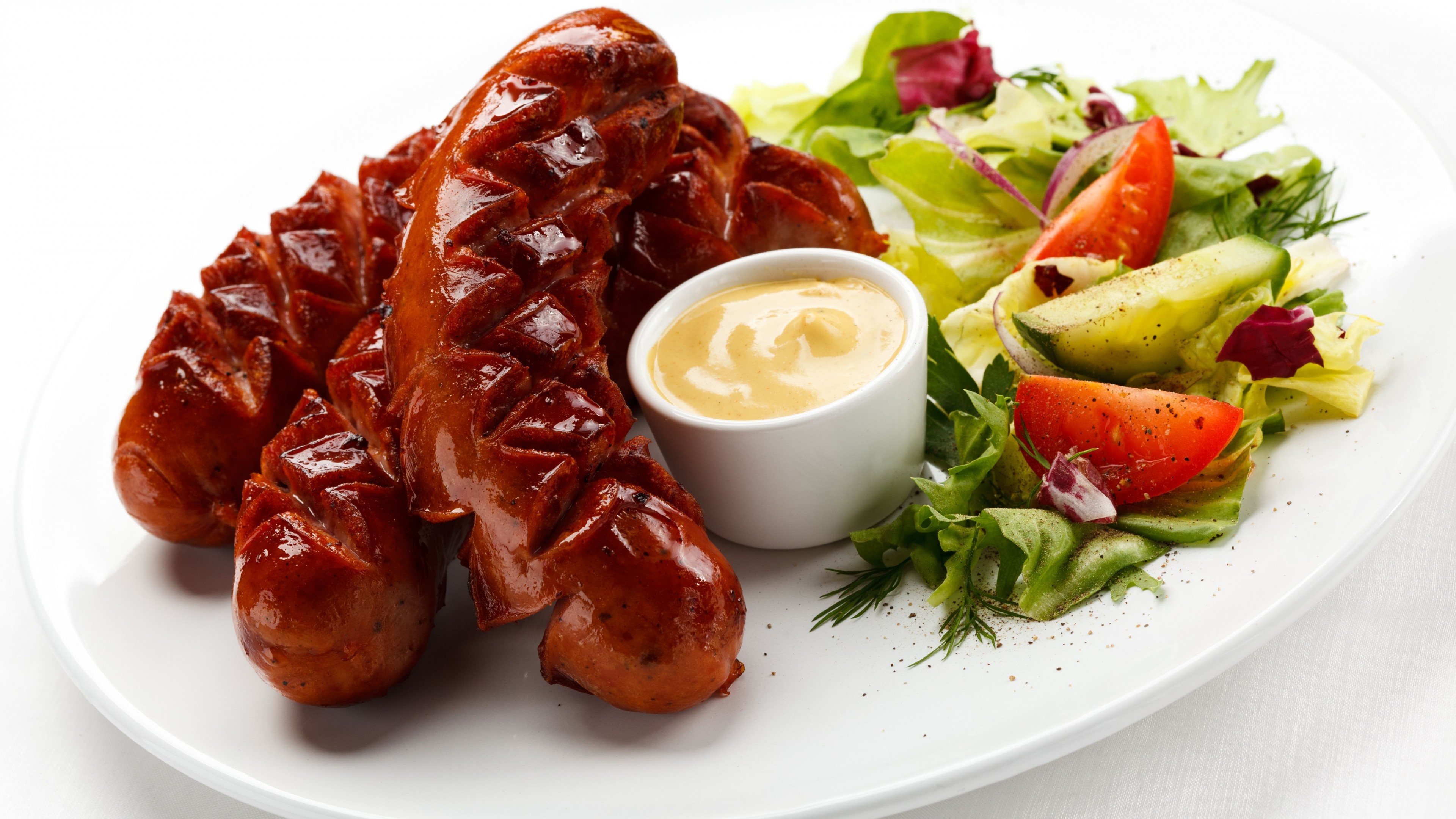 Sausage, gravy, tomato, cucumber, HD Wallpaper